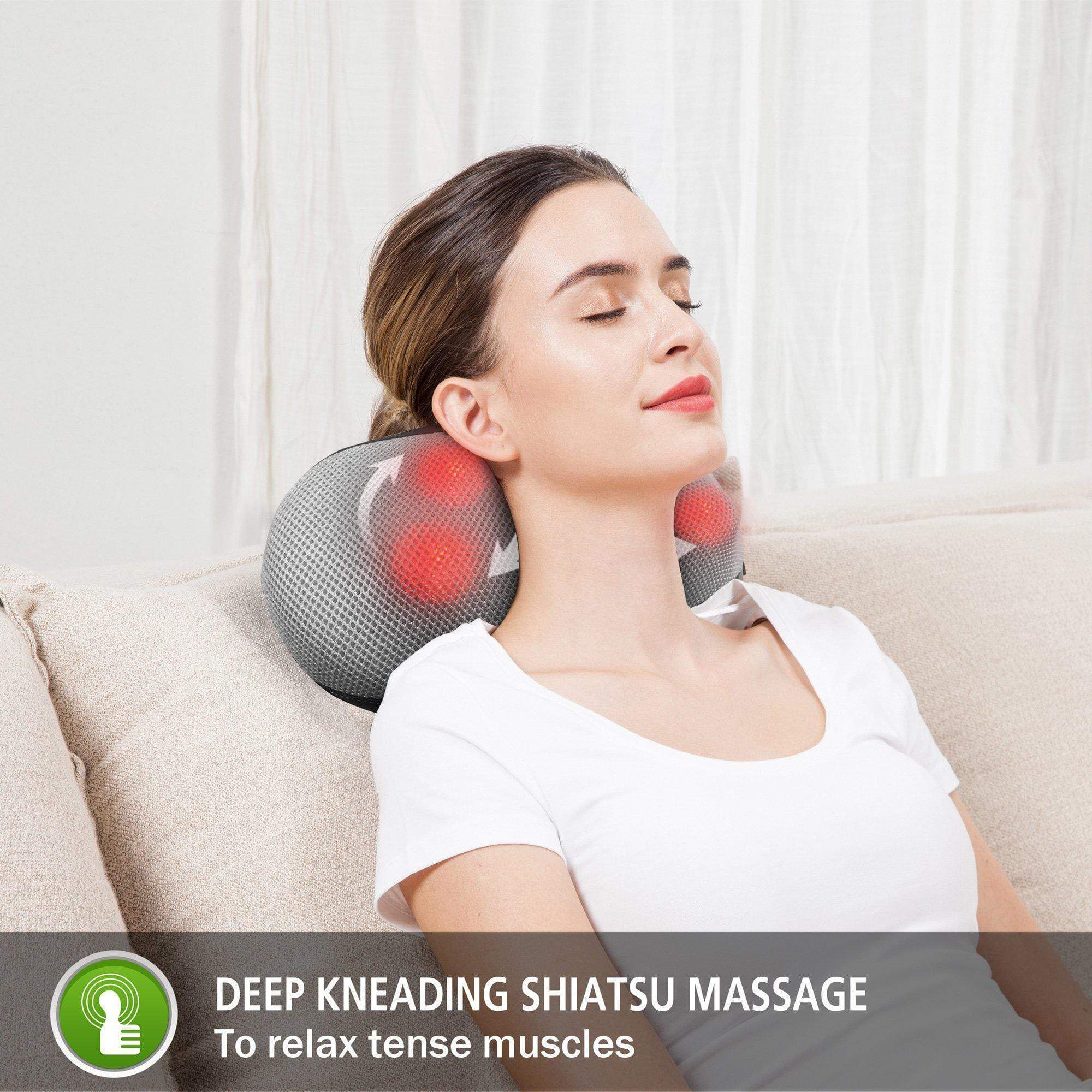 SNAILAX Neck Massager Shiatsu Kneading Electric Massage Pillow with Heat - 618N