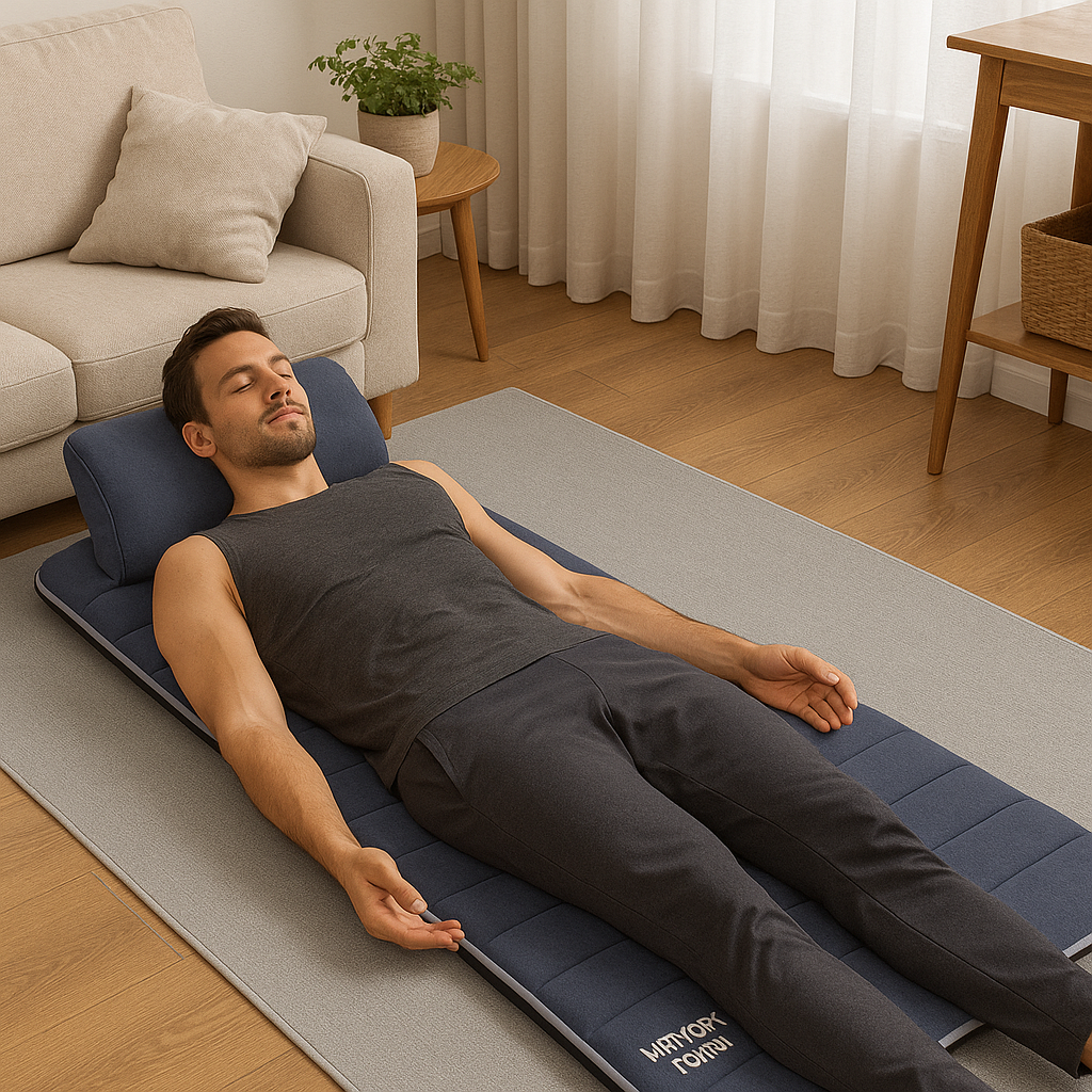 Snailax massage cushion 363M providing soothing back massage during yoga session