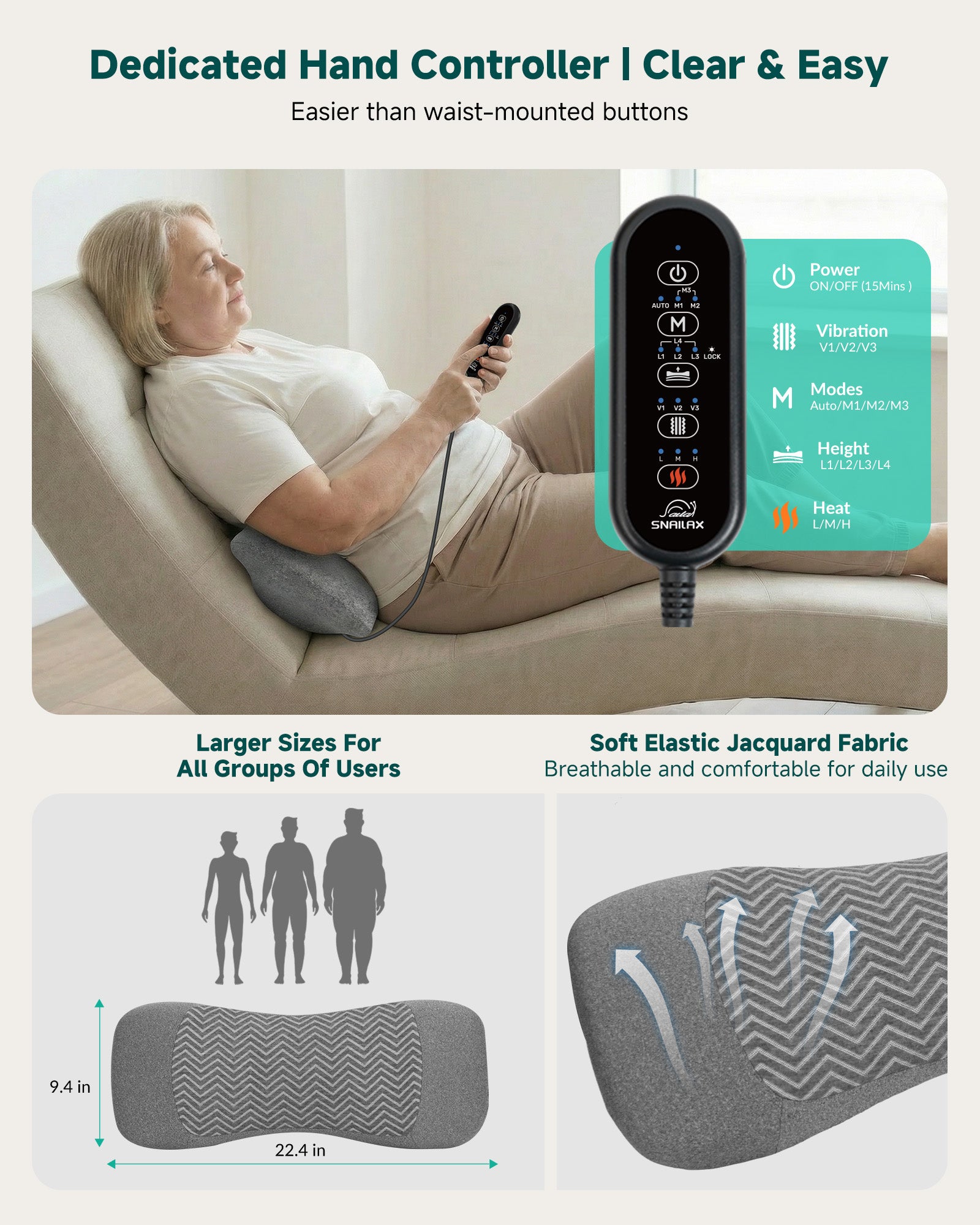 3-in-1 Cordless Electric Lumbar Support Pillow with Heat & Vibration