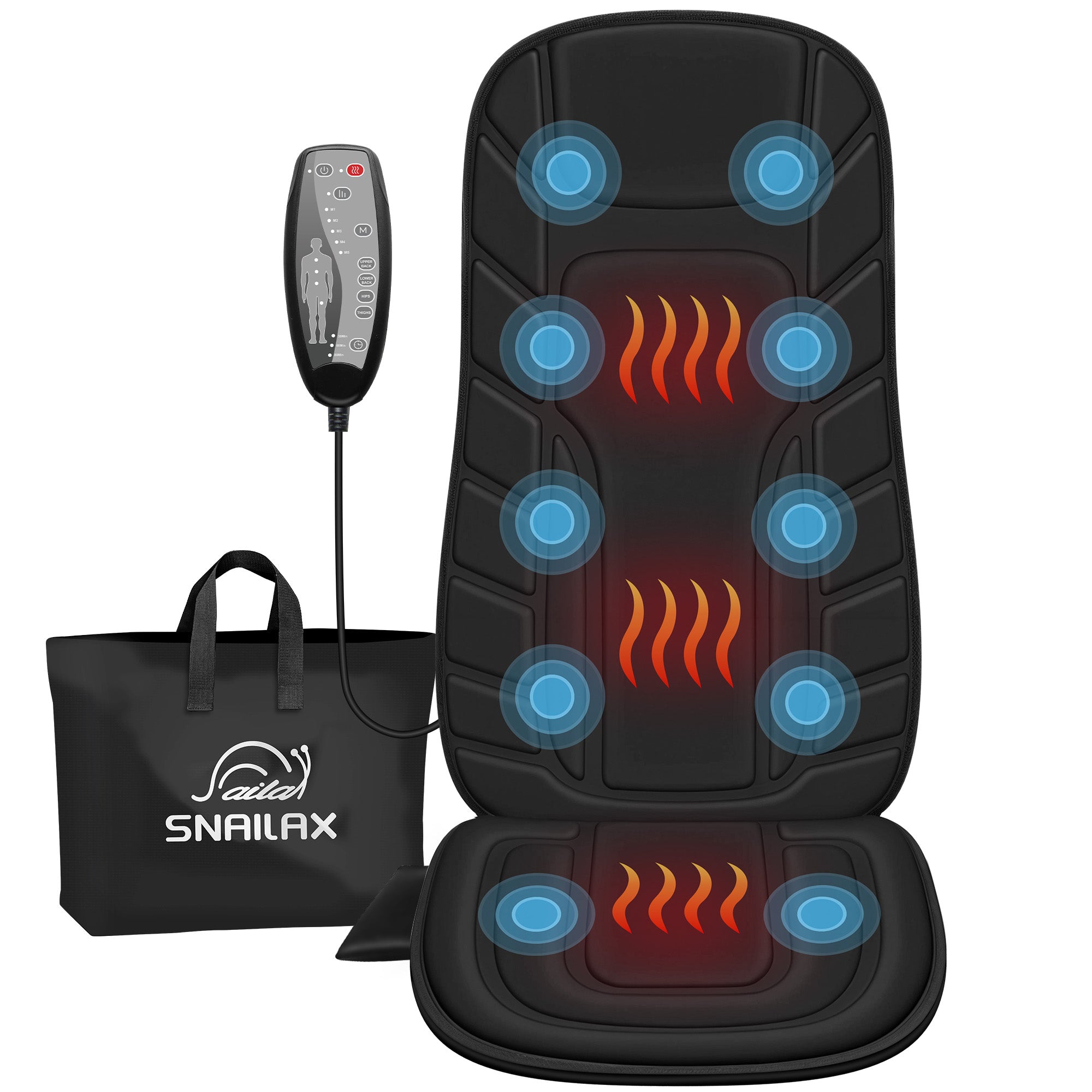 Snailax Massage Seat Cushion with 10 Vibration Motors, Back Massager with Heat, Massage Chair Pad with 5 Vibration Modes, 2 Heating Levels, Chair Massager for Home, Office, Gifts for Men, Women