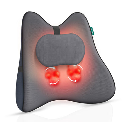 Snailax Shiatsu Back Massager with Heat, Lumbar Support Pillow with 8 Shiatsu Nodes for Back Pain Relief, Memory Foam Back Lumar Support