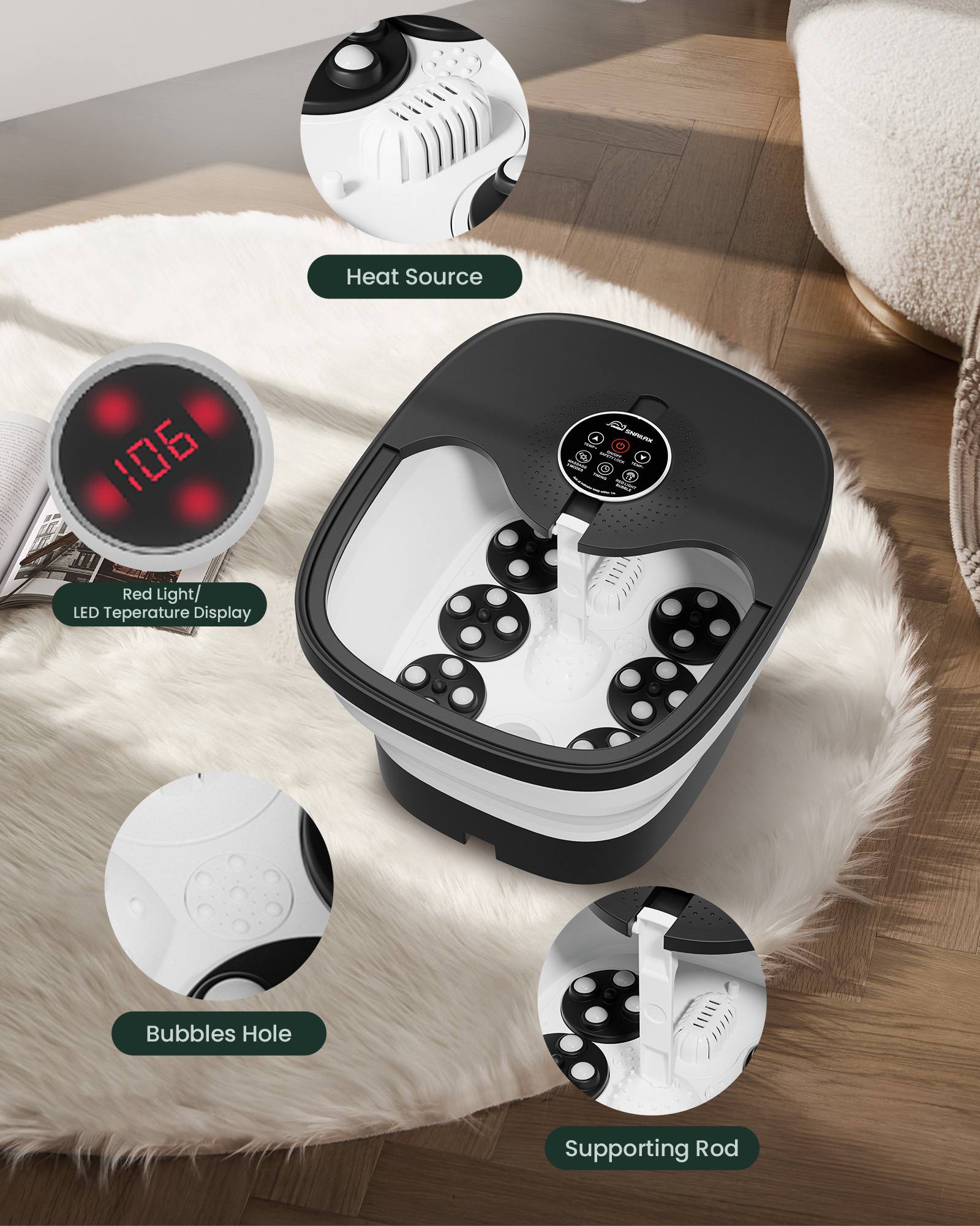 Snailax Foot Spa Bath Massager with Remote Control & Shiatsu Massage Rollers