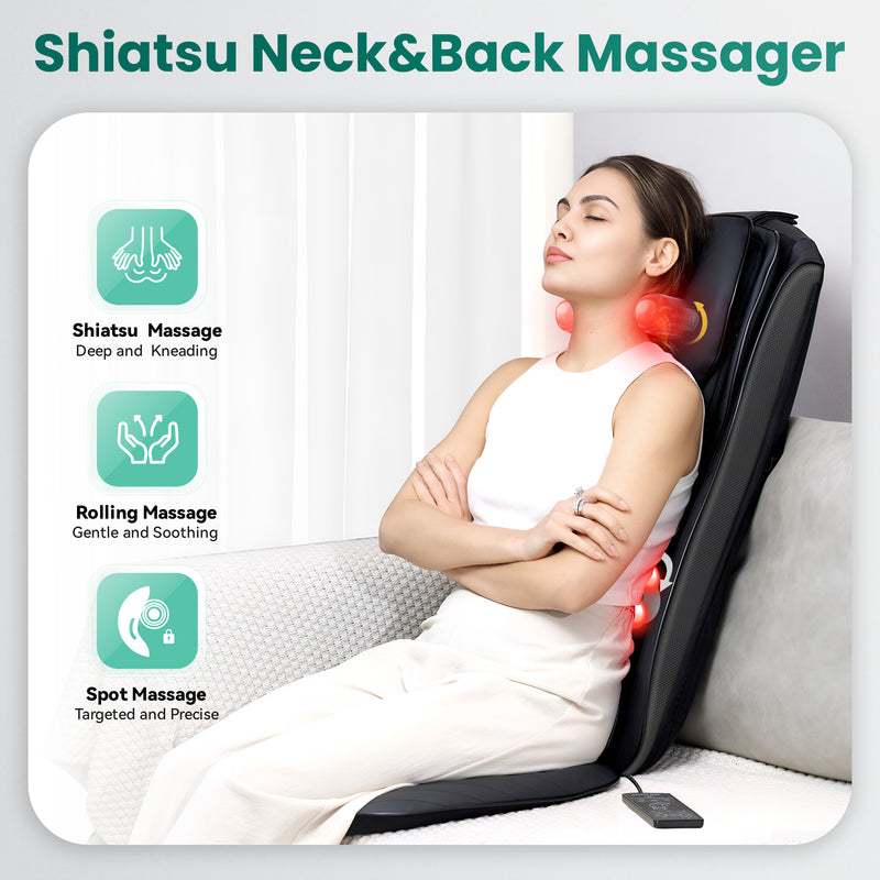 Snailax Upgraded Deep Kneading Shiatsu Back Massager with Heat with Adjustable Intensity - SL-220
