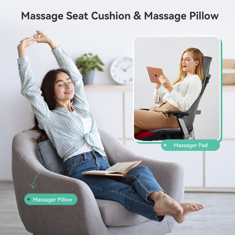 Snailax 2 in 1 Massager Pillow & Massager Pad For Multiple Body Parts with Heat and Vibration - SL-609N