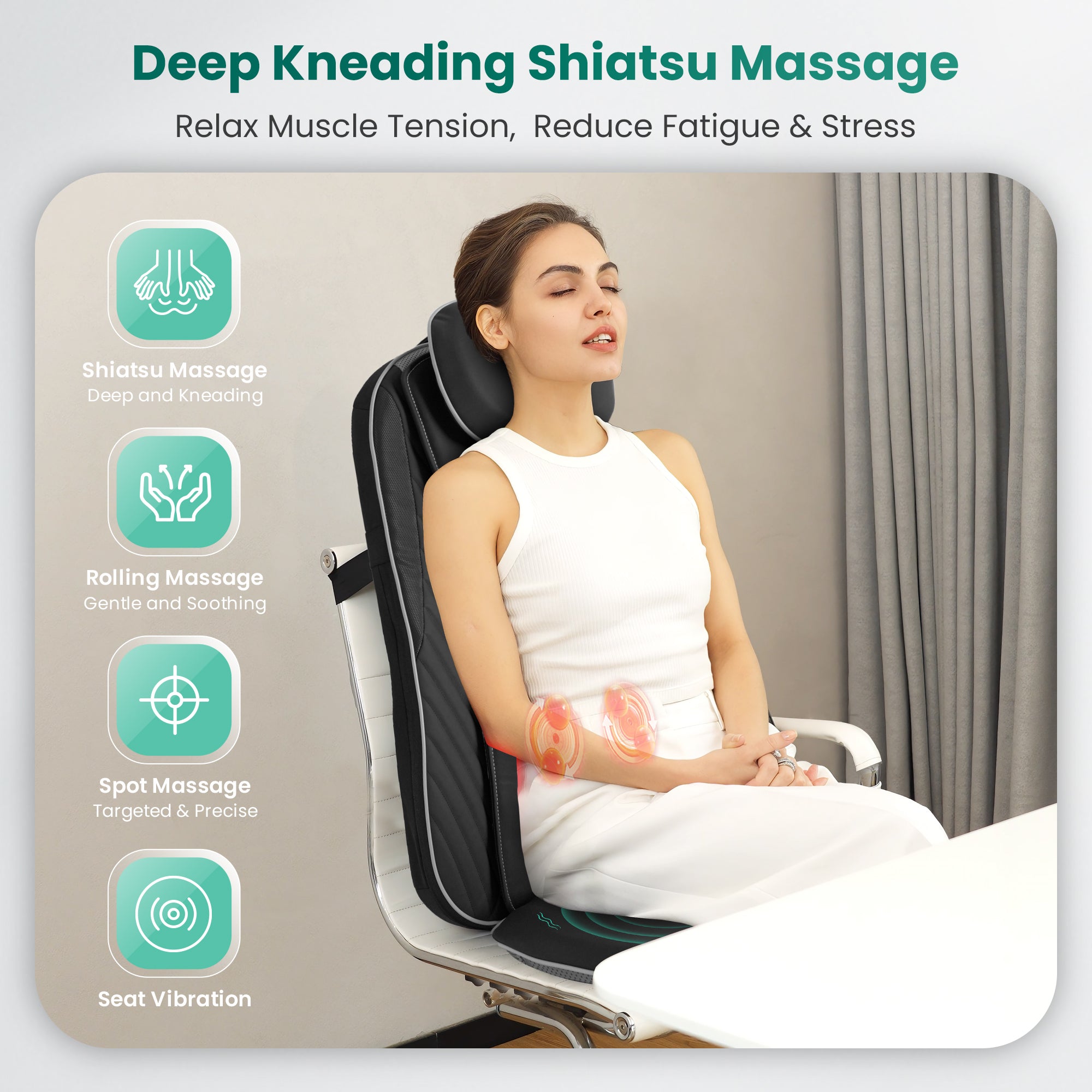 Heated Vibrating Back Massager for Chair - Neck & Lower Pain Relief