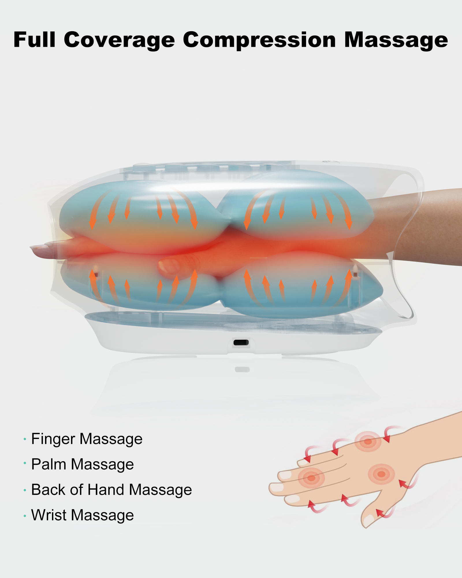 Cordless Hand Massager, 6 Levels Finger & Palm Pressure