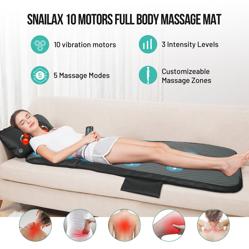 SNAILAX Massage Mat with 10 Vibrating Motors and 4 Therapy heating pad Full body