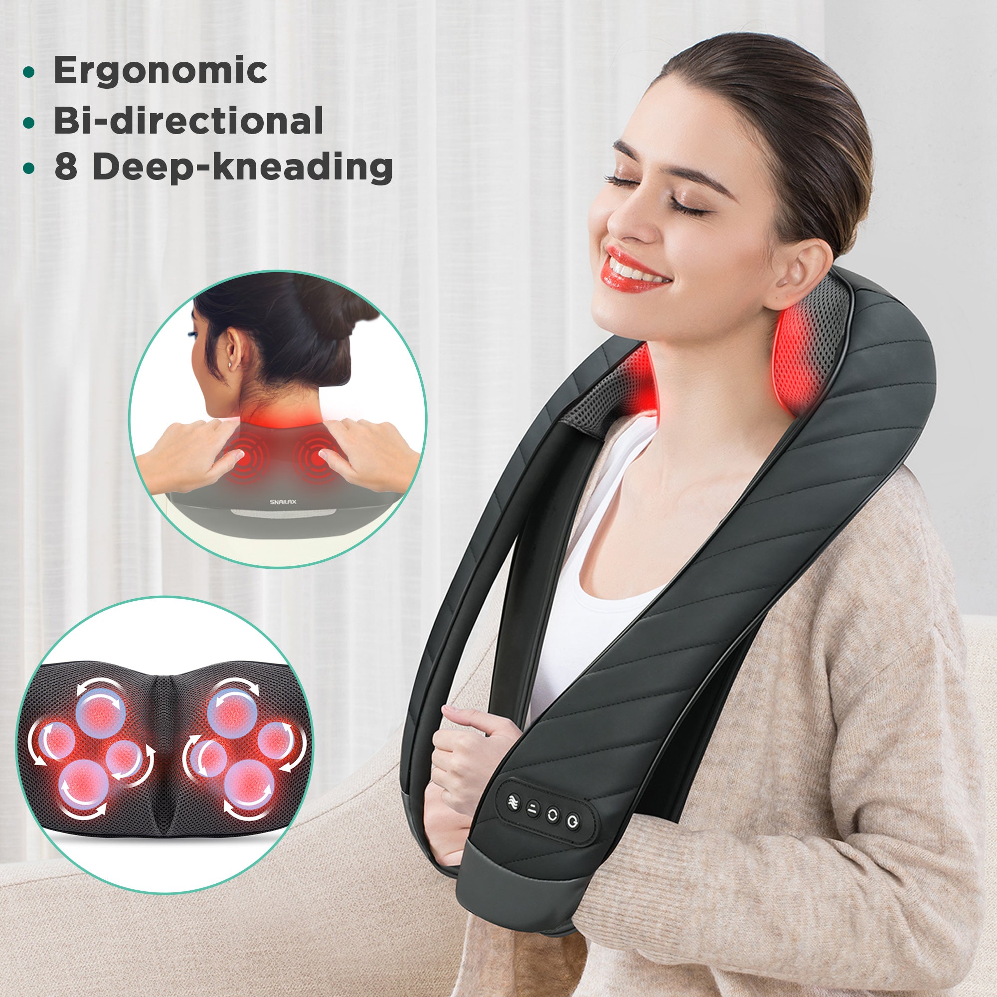 Heated Shiatsu Neck & Shoulder Massager - Deep Kneading Pain