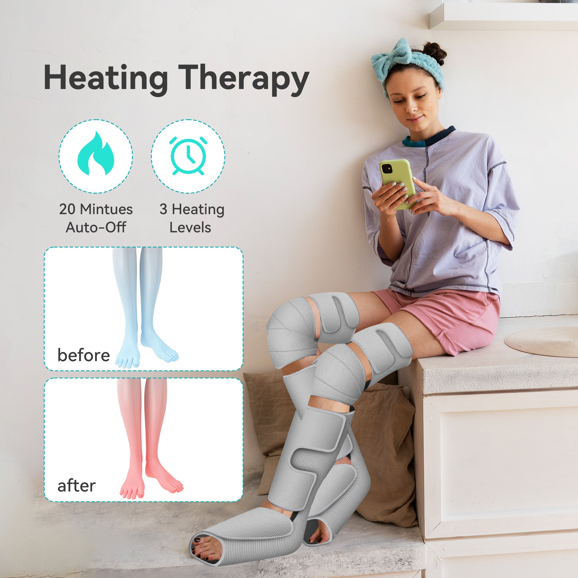 Leg Massager with Heat for Circulation, Air Compression Calf Foot Massager