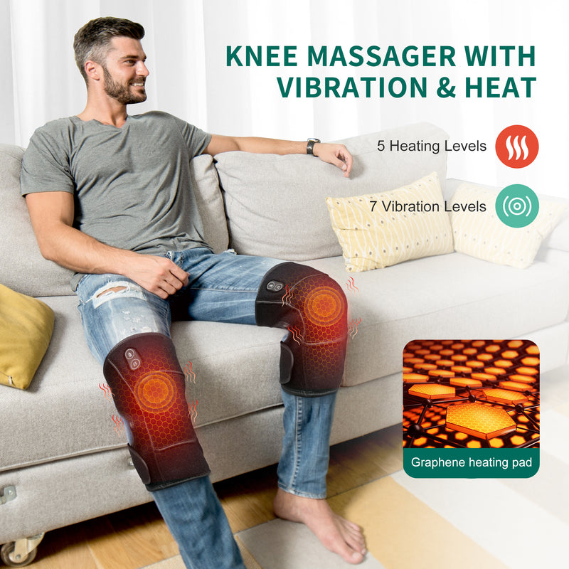 Cordless Graphene Vibration Knee Massager with 5 Adjustable Heat & 7 Intensities - 536