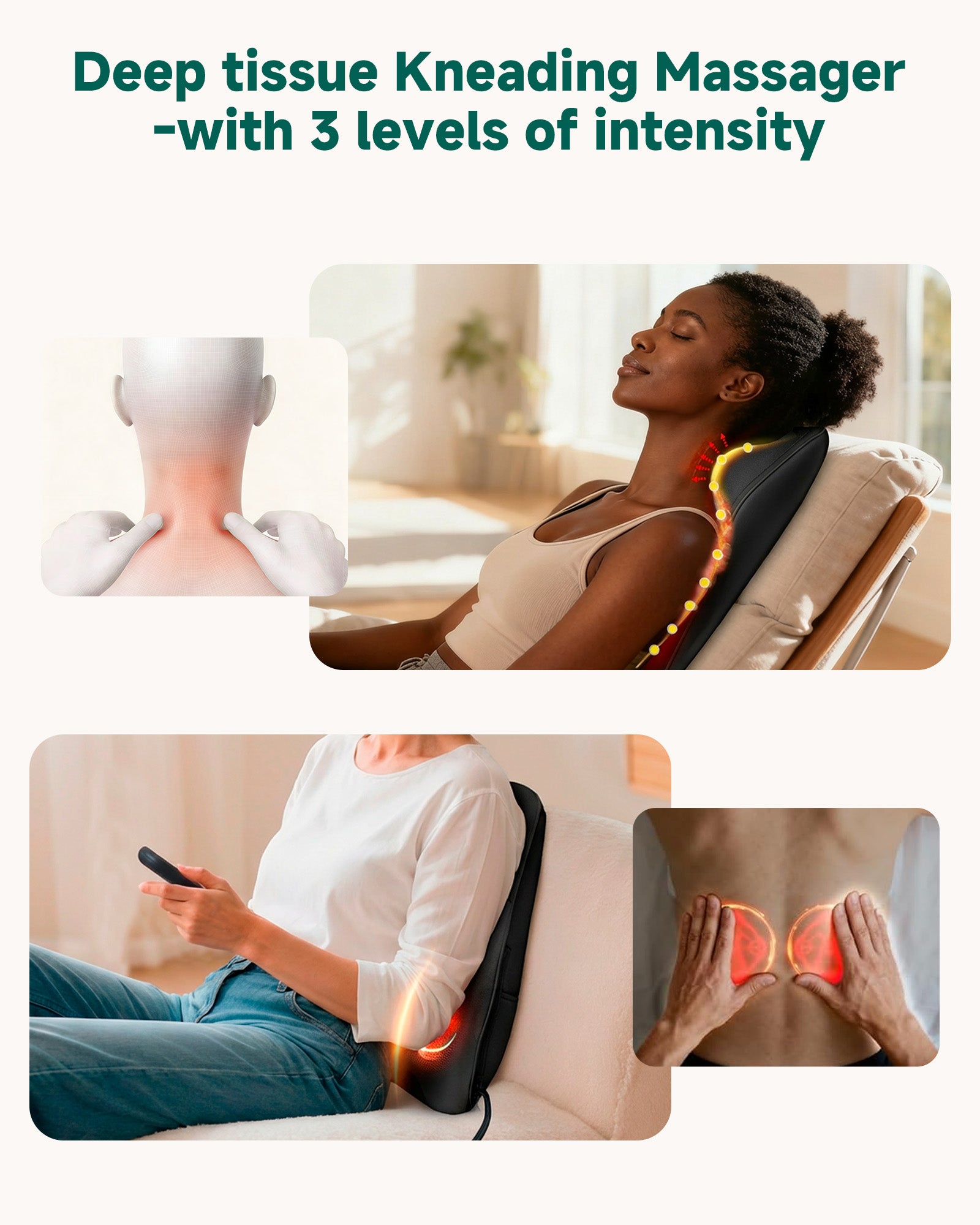 Neck & Back Massager with Heat, 4D Deep Kneading Shiatsu 8 Massage Nodes