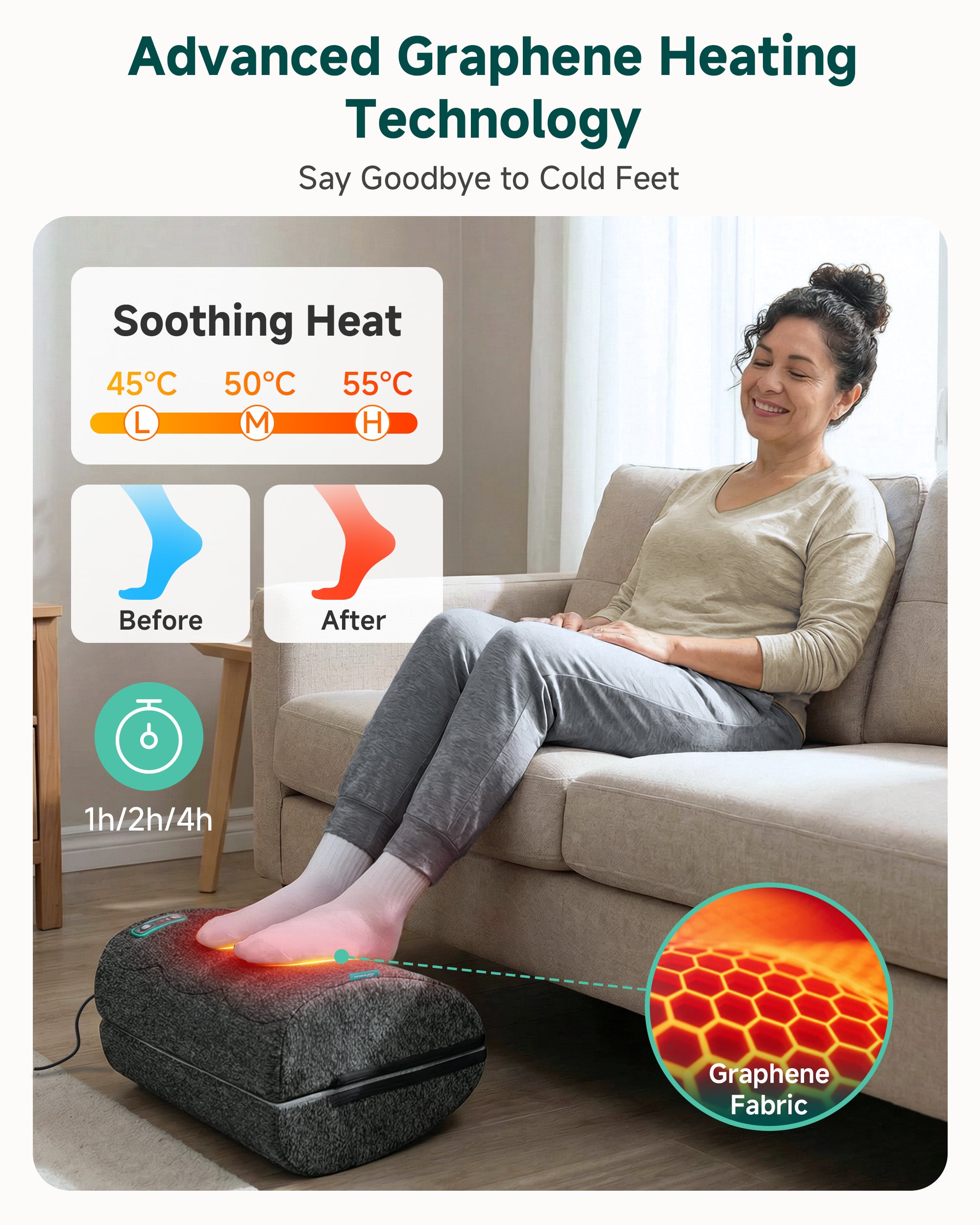 Ergonomic Heated Foot Rest with Vibration & Swing Function