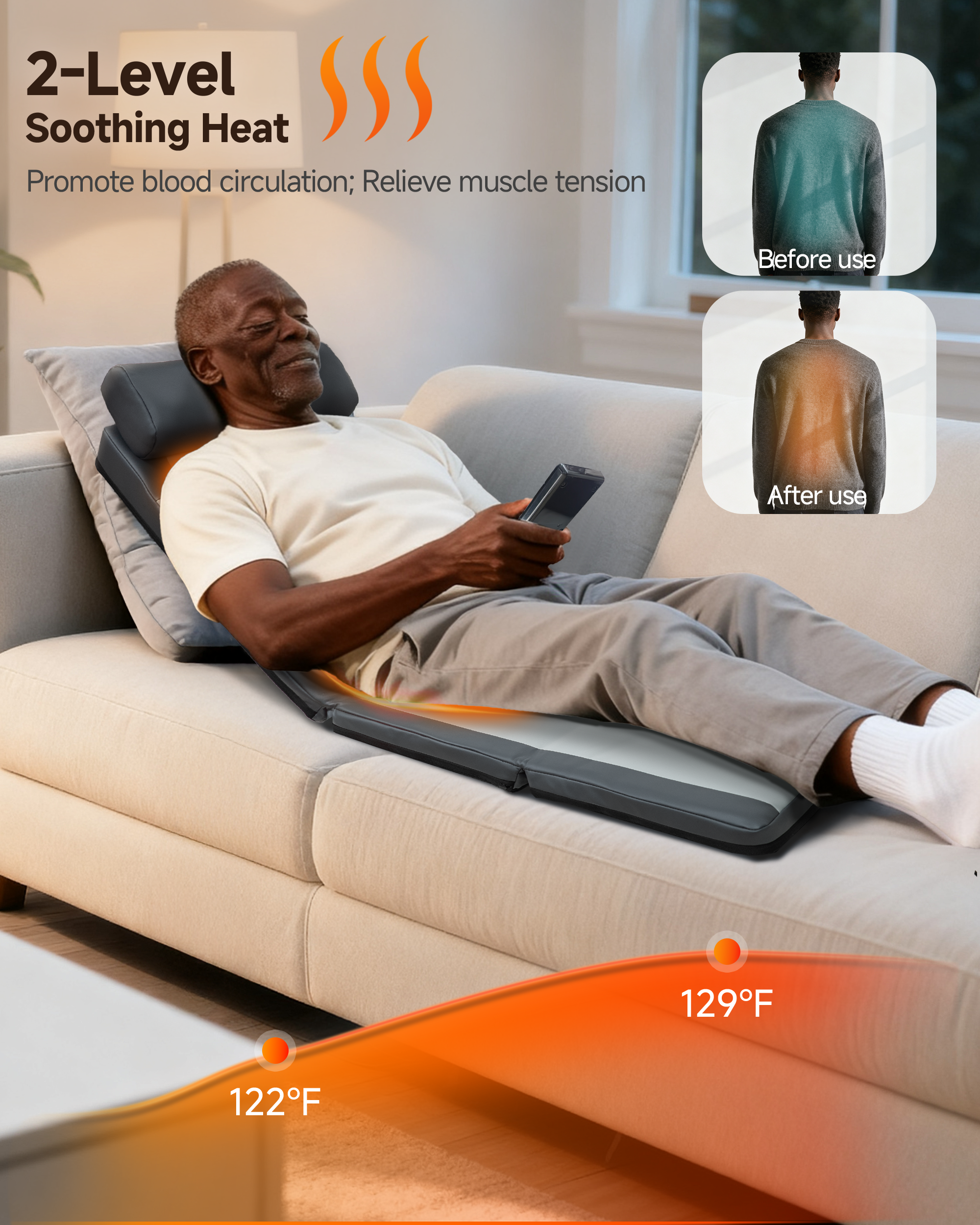 Shiatsu Back Massage Mat with Heat, Vibration Full Body Massage Mat