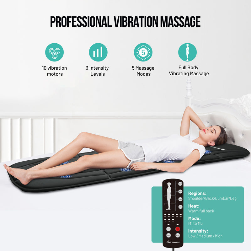 Snailax Full Body Massage Mat with 10 Vibration Motors & 4 Therapy Heating Pad, Massager Pad with Heat for Back Pain Relief, Gifts, Size: 69L x 24W x