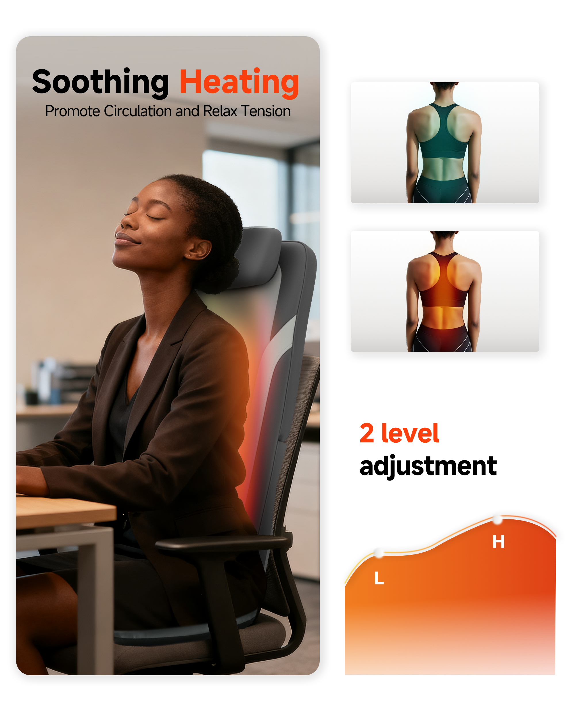 Foldable Massage Chair Pad, Long Track Dual with 3D Shiatsu Rollers 3 Height Settings