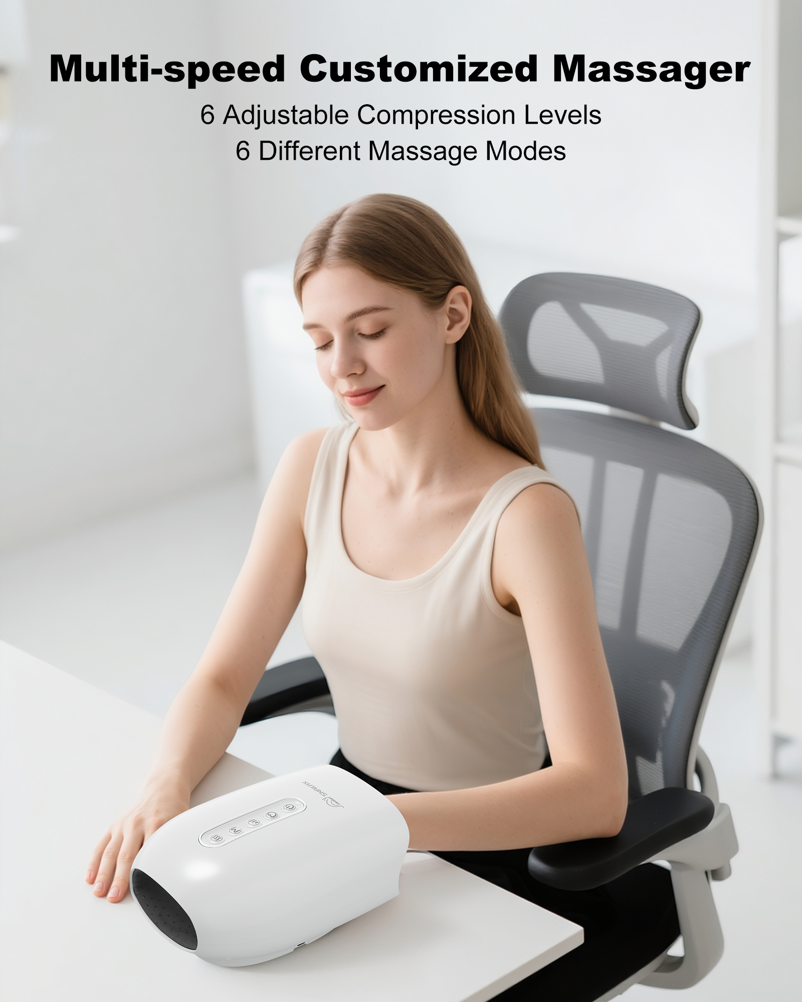 Cordless Hand Massager, 6 Levels Finger & Palm Pressure