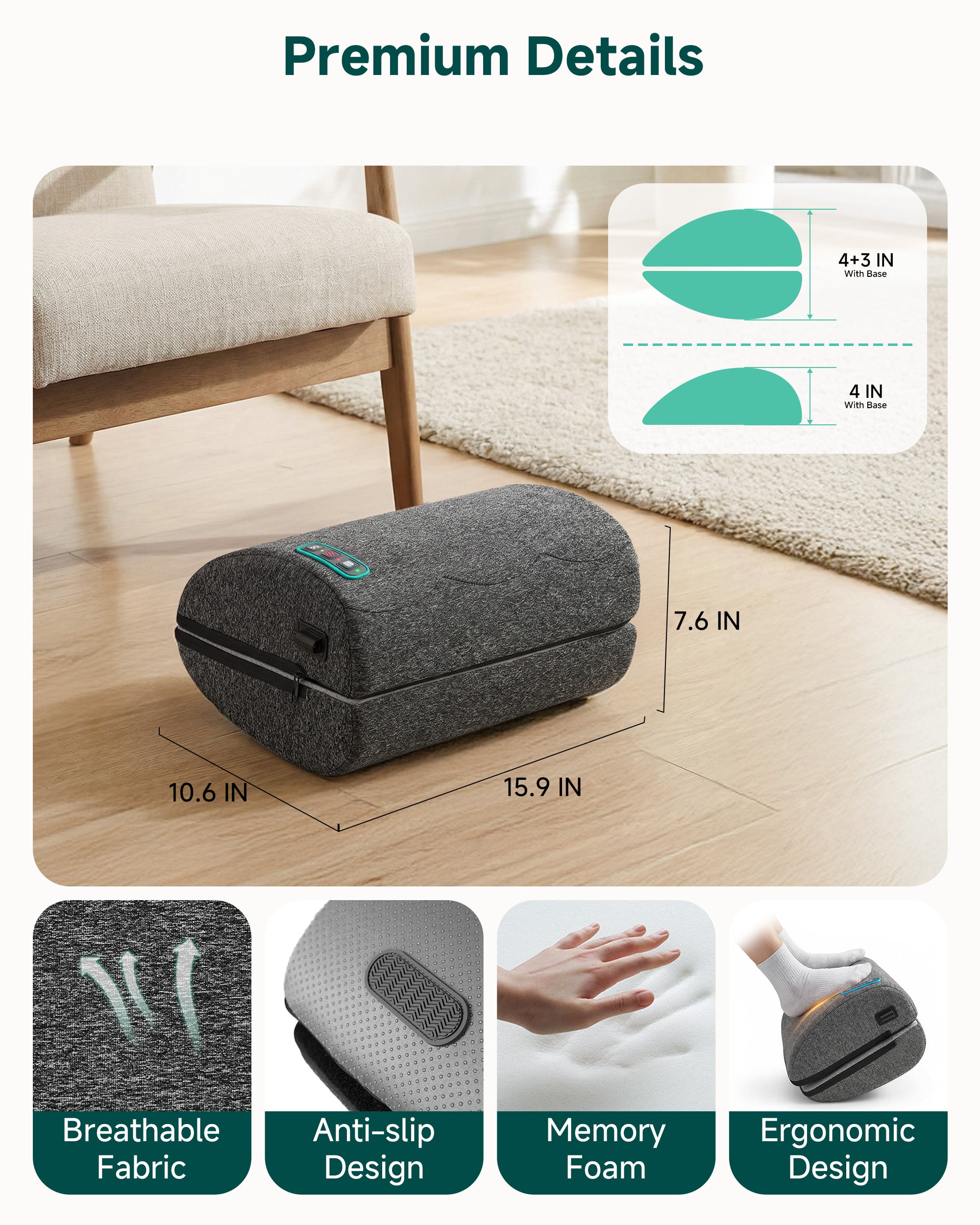 Ergonomic Heated Foot Rest with Vibration & Swing Function