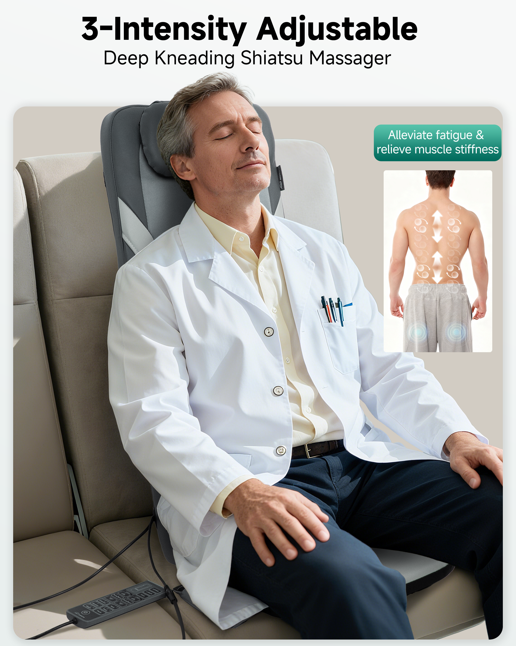 Foldable Massage Chair Pad, Long Track Dual with 3D Shiatsu Rollers 3 Height Settings