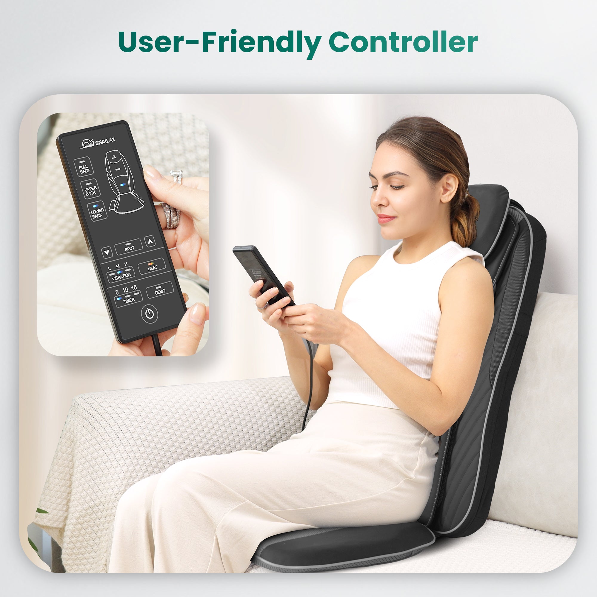 Snailax Back Massager with Soothing Heat, Upgraded Electric Deep Tissue Kneading Full Body Massage Chair - 228