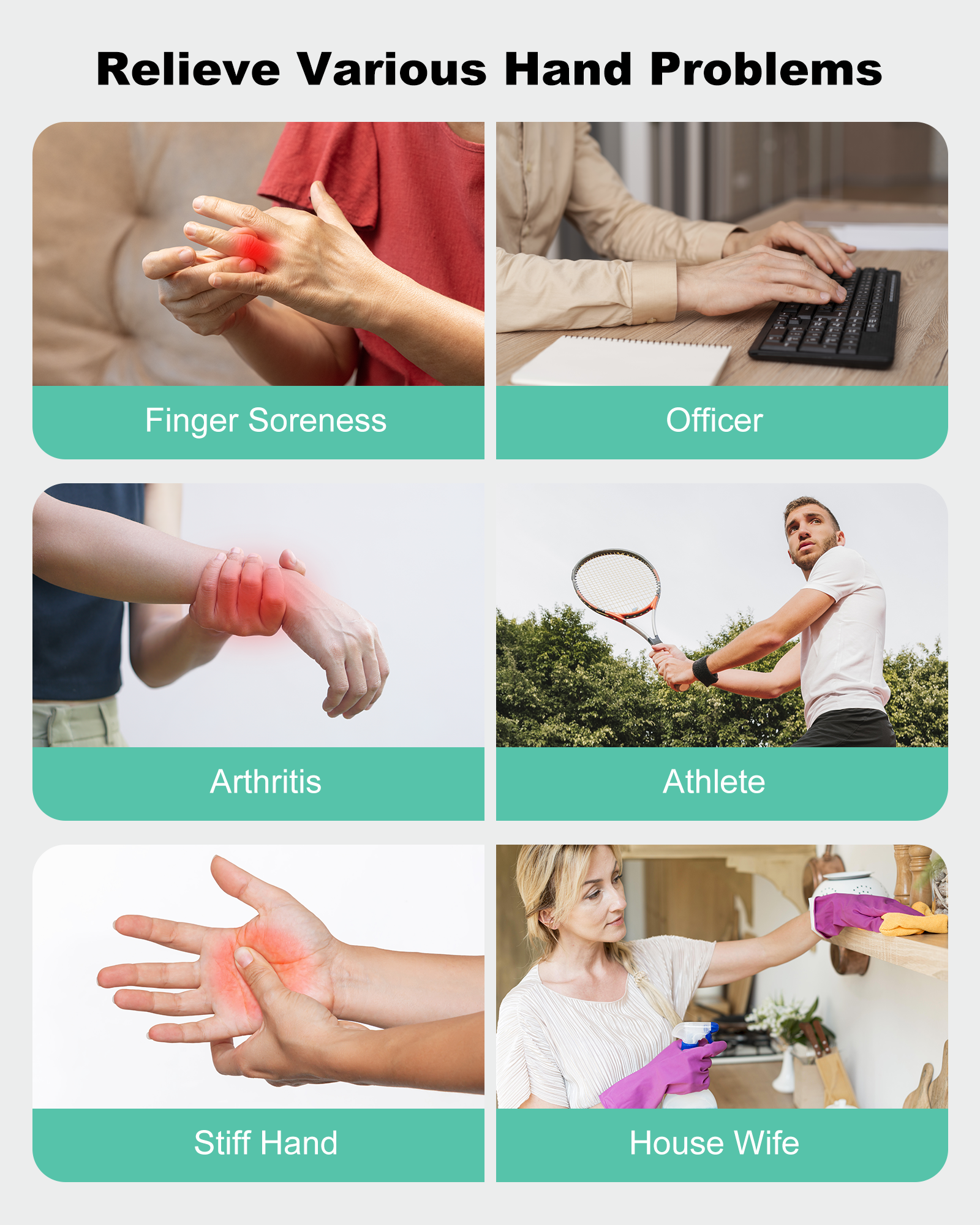Cordless Hand Massager, 6 Levels Finger & Palm Pressure