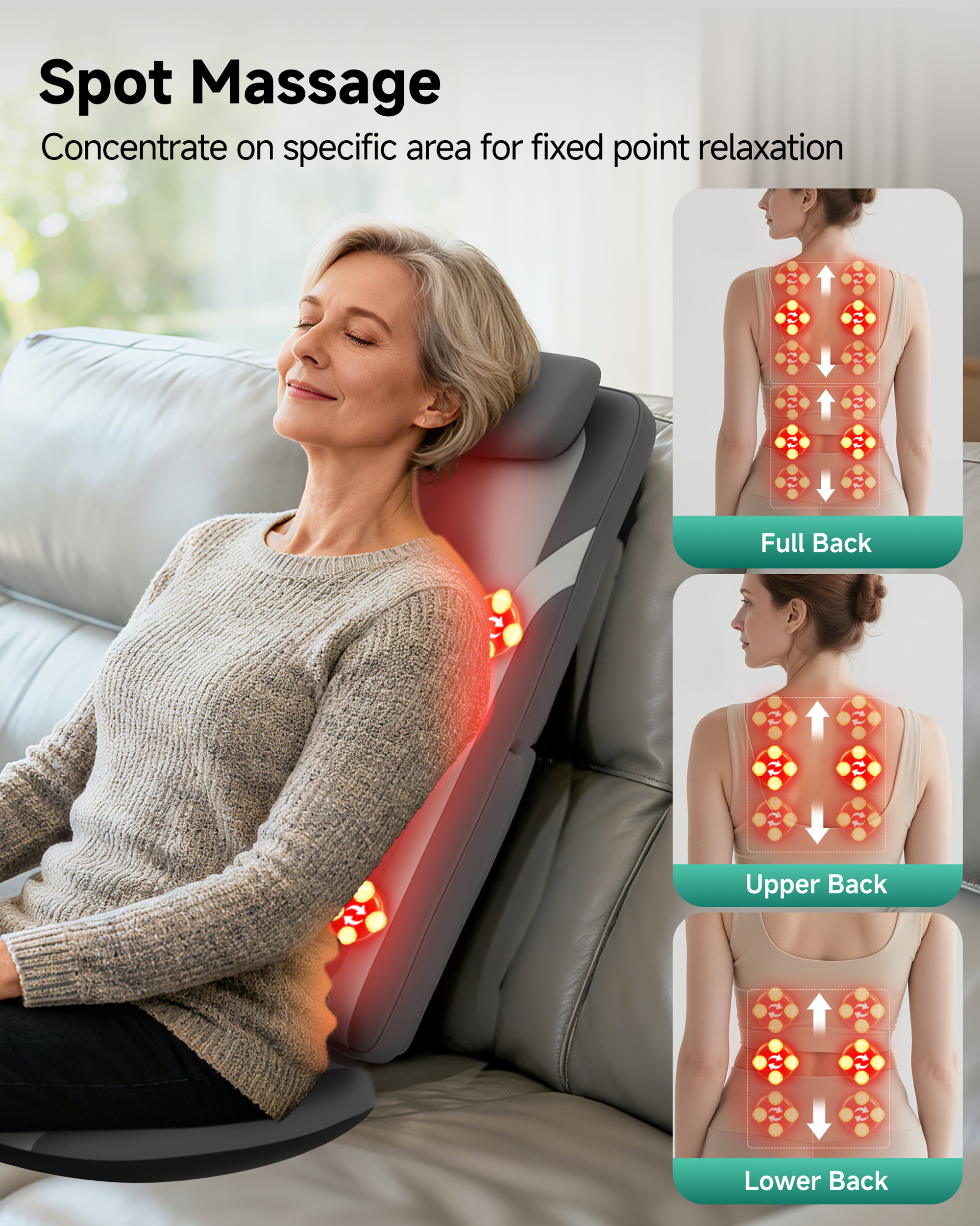 Foldable Massage Chair Pad, Long Track Dual with 3D Shiatsu Rollers 3 Height Settings