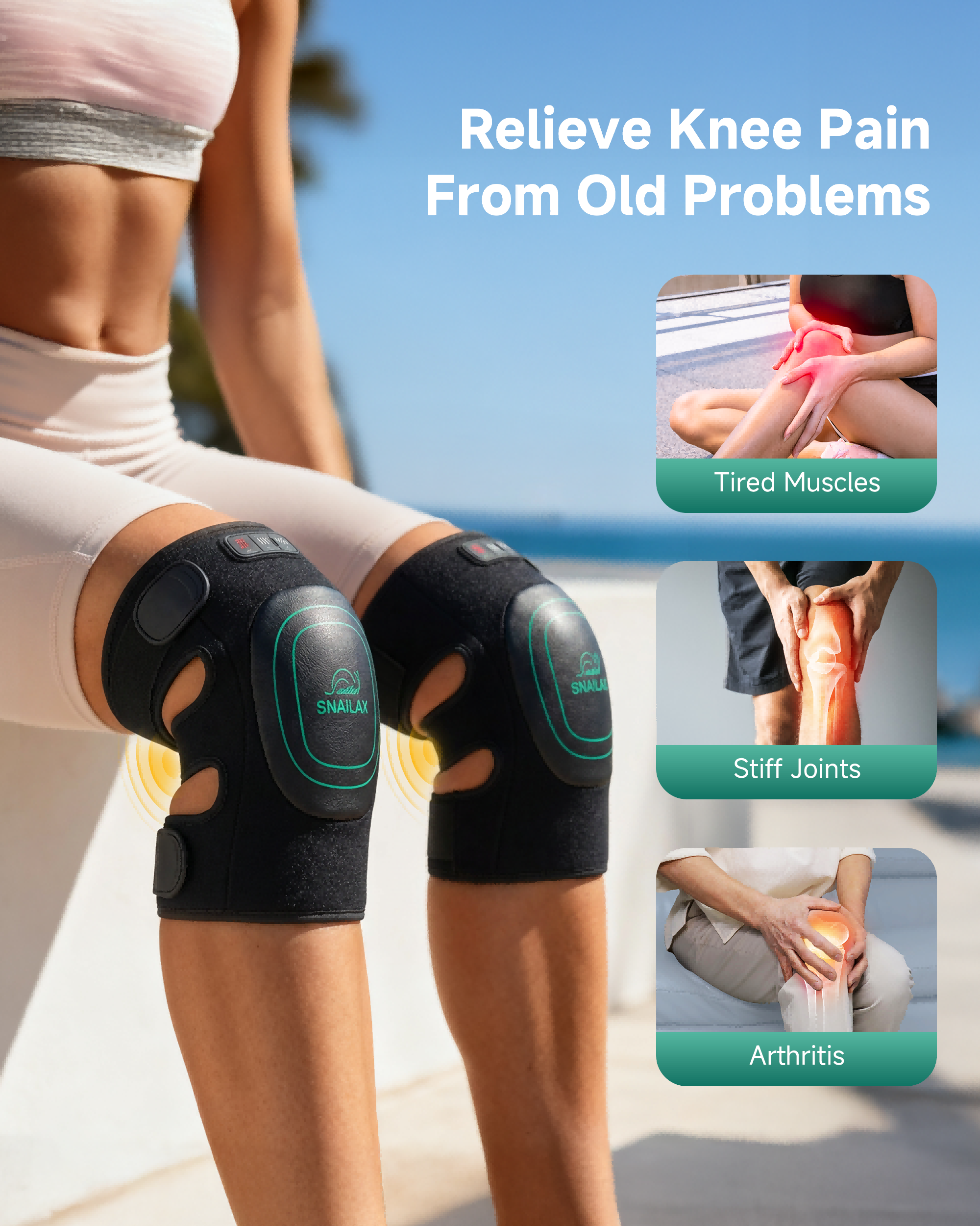 Snailax Cordless Knee Massager with Heat, 360°All-around Vibration