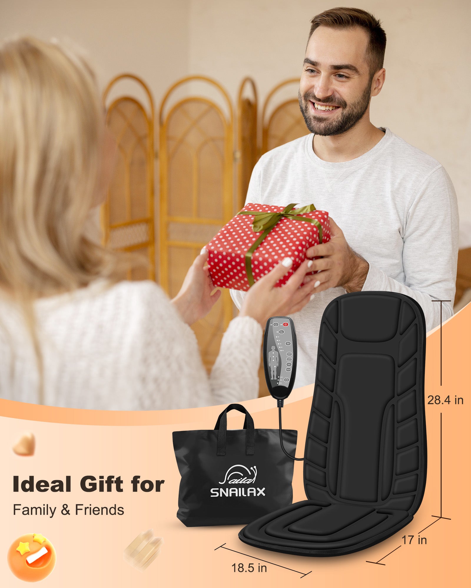 Heated Vibrating Back Massager for Chair - Neck & Lower Pain Relief