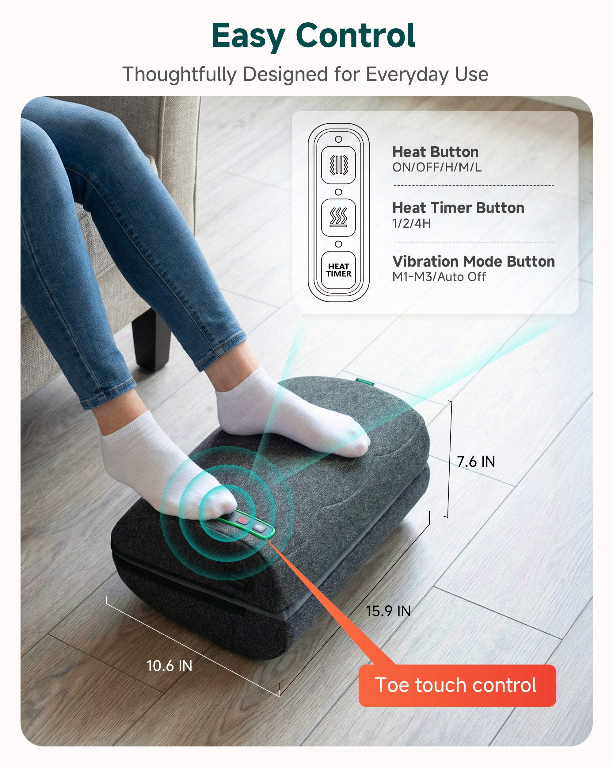 Ergonomic Heated Foot Rest with Vibration & Swing Function