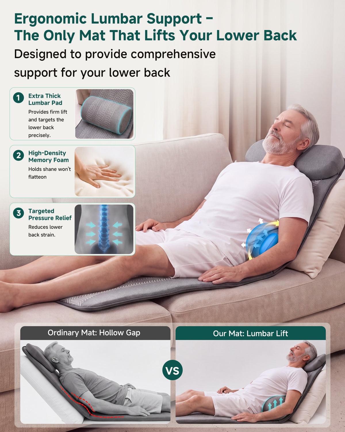 SNAILAX Full Body Massage Mat with Lumbar Air Support, Vibration & Graphene Heat