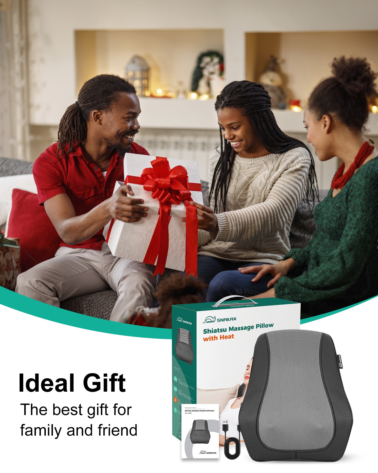 Snailax Cordless Heated Shiatsu Back and Neck Massager with Lumbar Support