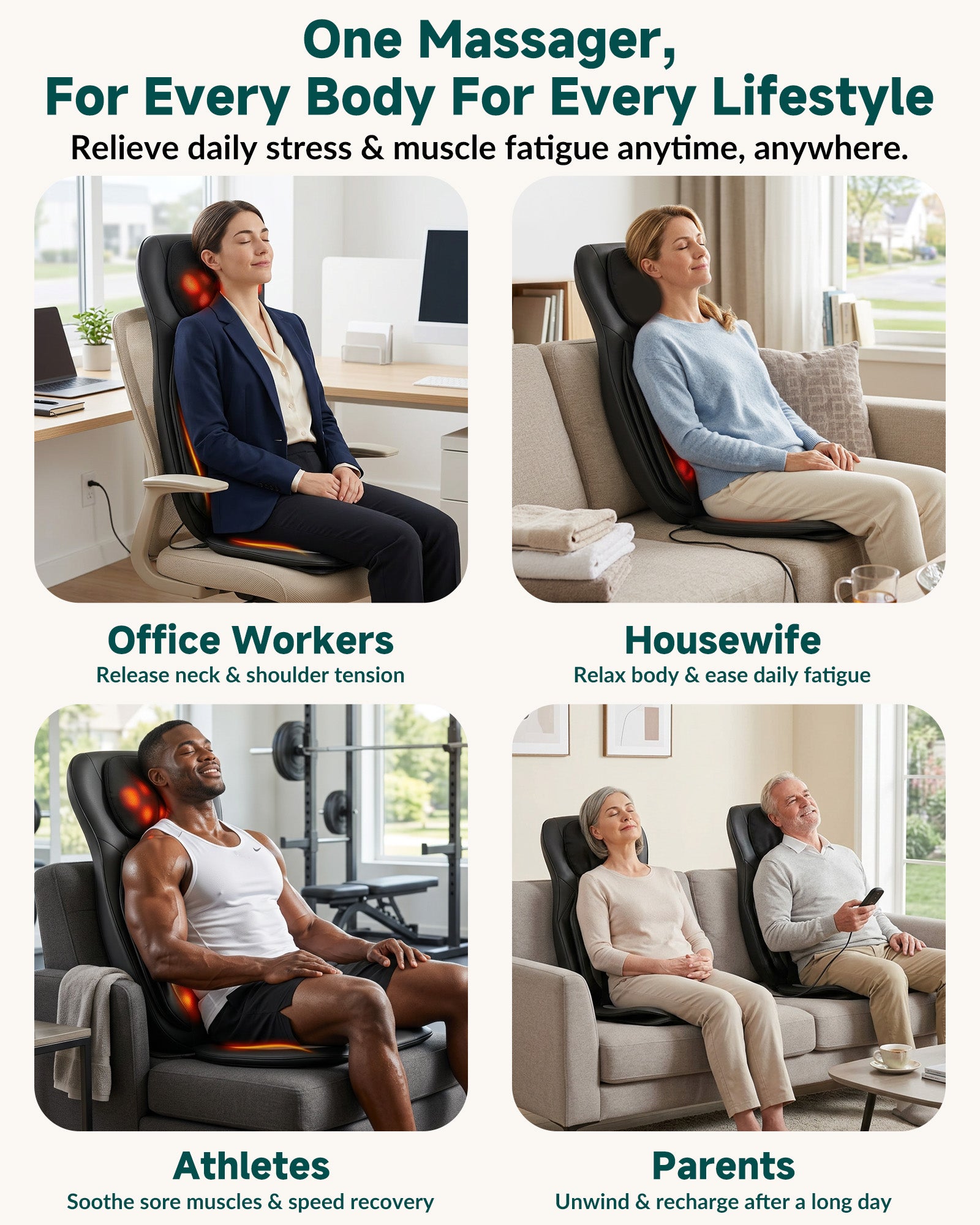Snailax 2026 Upgraded Neck and Back Massager, Massage Chair Pad with Heat
