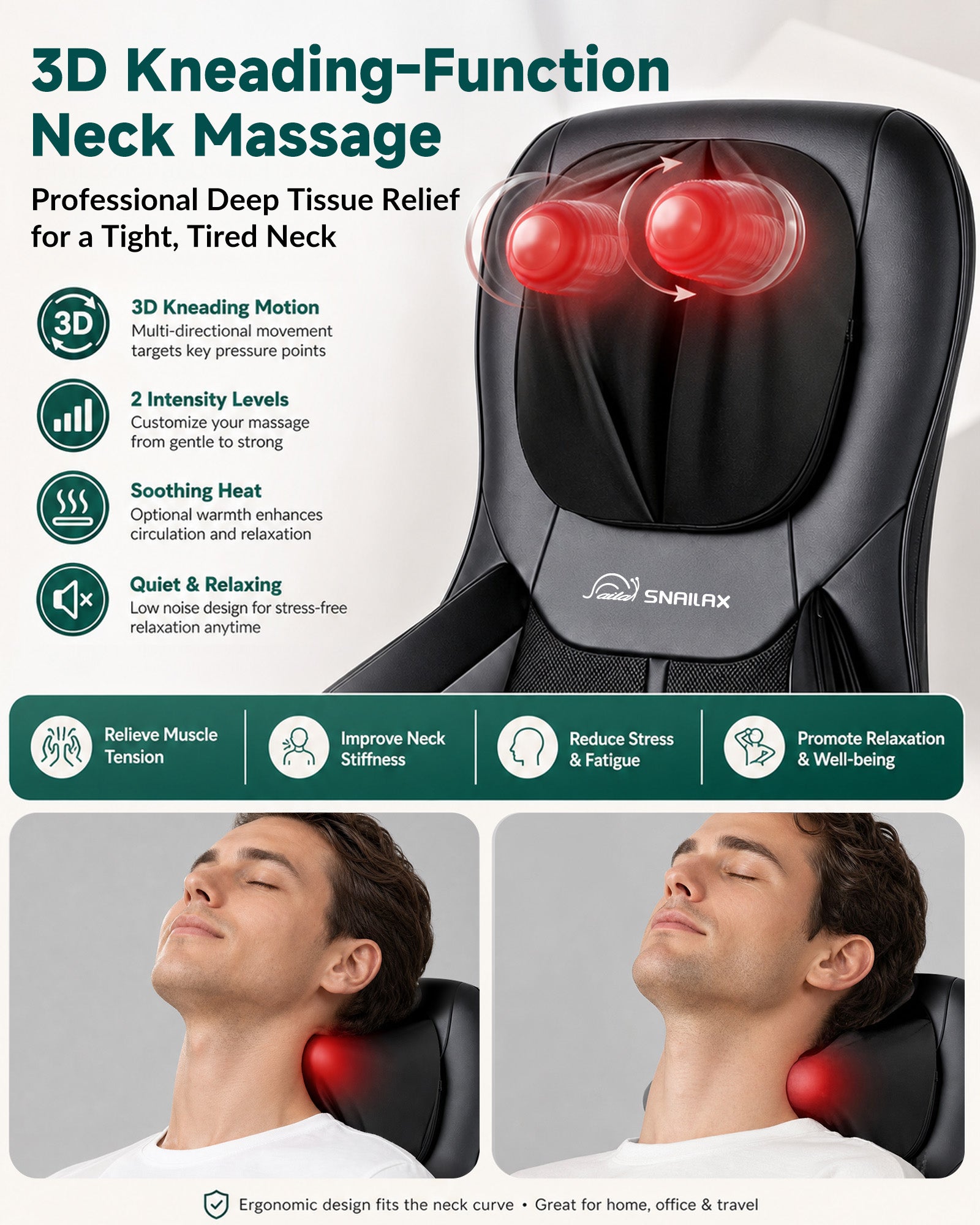 Snailax 2026 Upgraded Neck and Back Massager, Massage Chair Pad with Heat