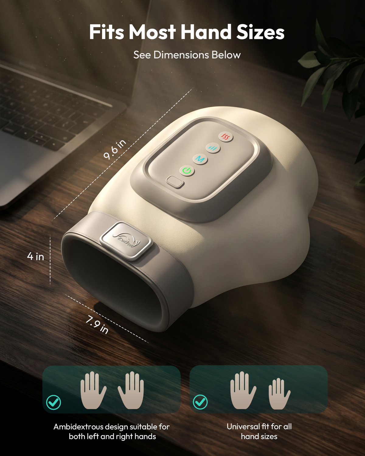 Cordless Hand Massager with Heat, 360° Compression & 3 Massage Modes