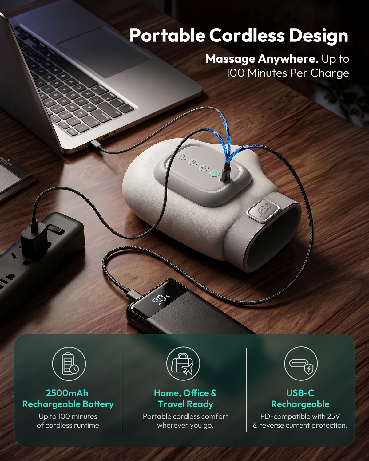 Cordless Hand Massager with Heat, 360° Compression & 3 Massage Modes