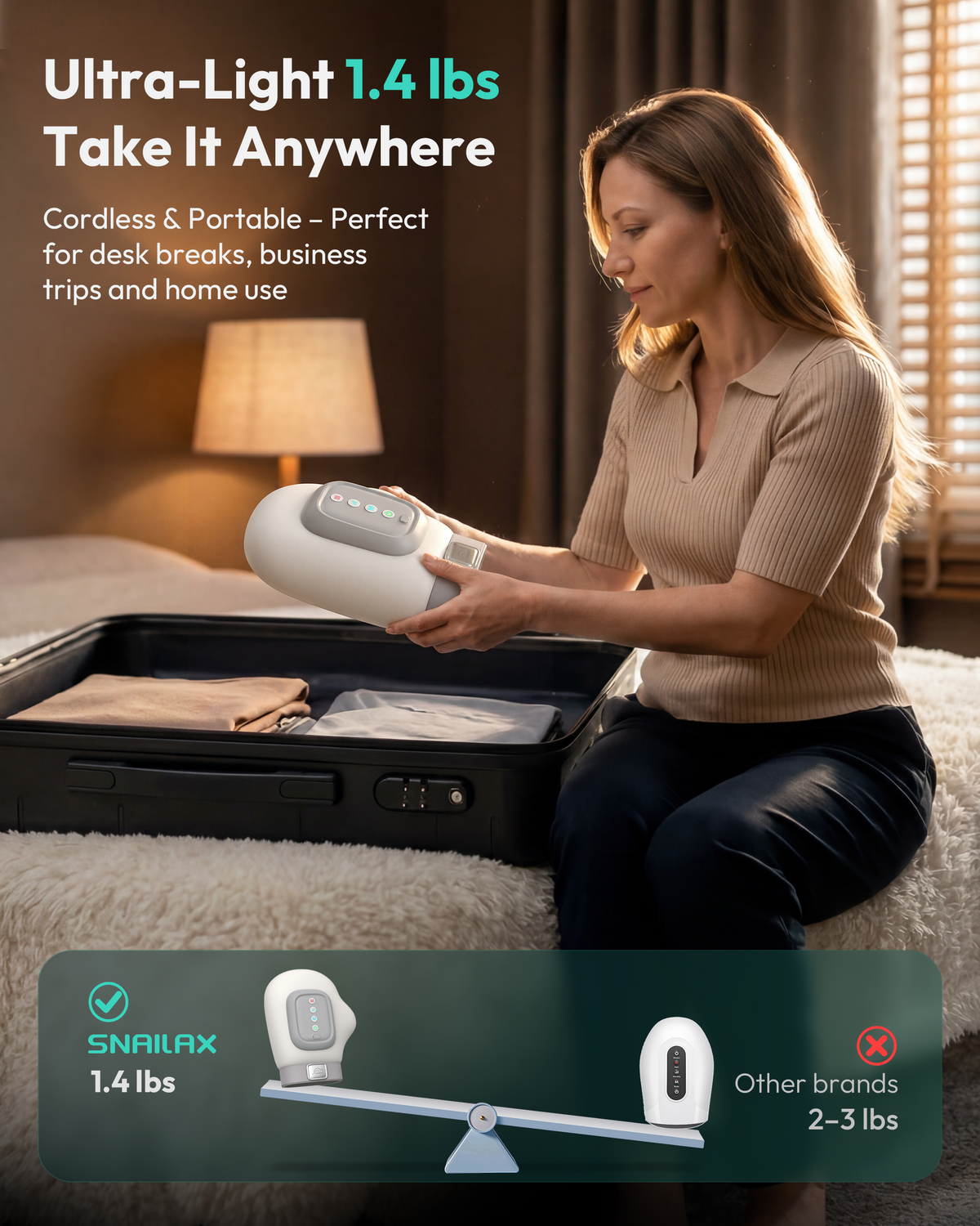 Cordless Hand Massager with Heat, 360° Compression & 3 Massage Modes