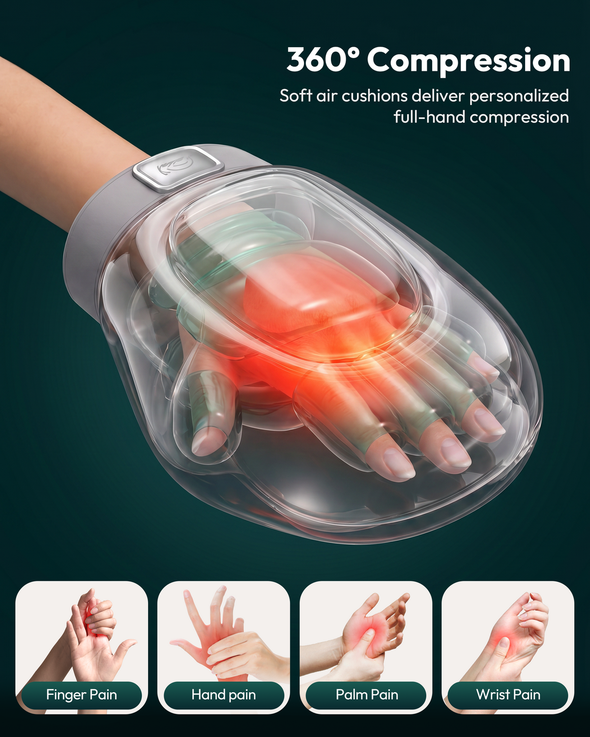 Cordless Hand Massager with Heat, 360° Compression & 3 Massage Modes