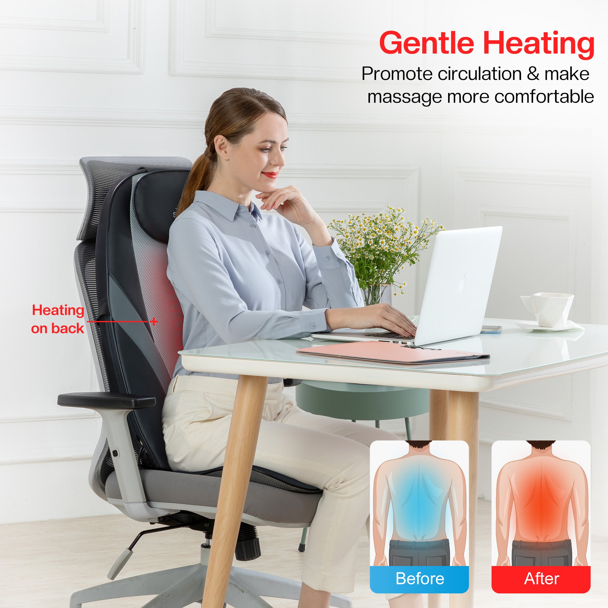 SNAILAX Back Massager Shiatsu Kneading Massaging Cushion with Heat & Vibration Control