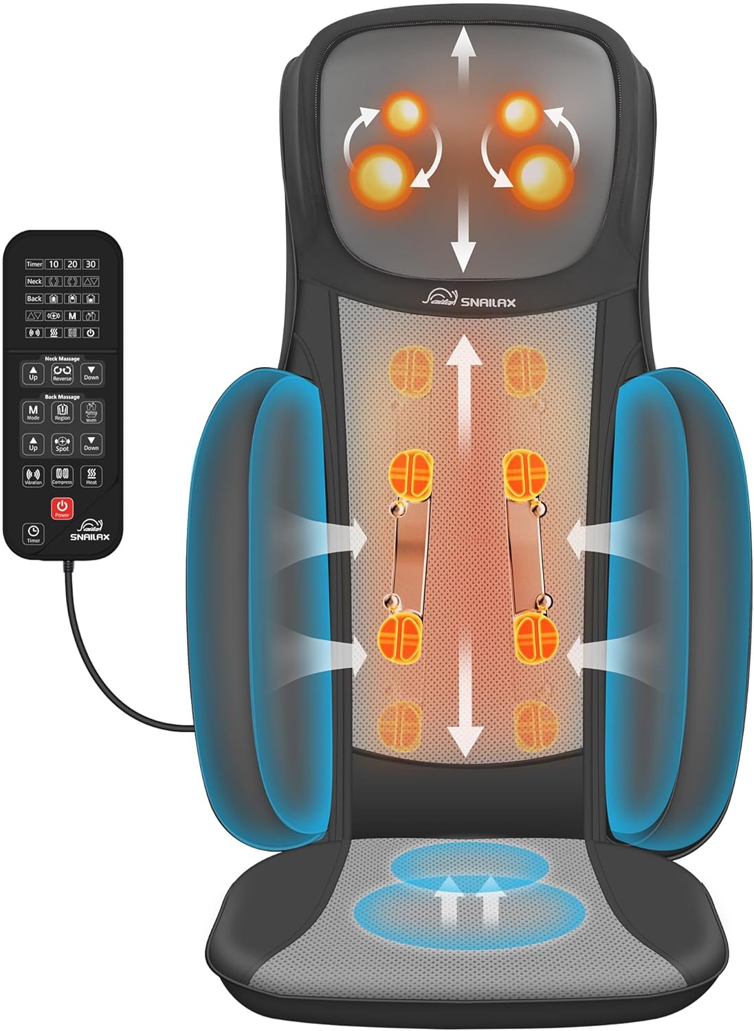 Snailax Back Massager Snailax Shiatsu Neck and Back Massager with Heat, Upgraded Massage Chiar Pad with Compression, Vibration, Chair Seat Massager for Home, Office - 248