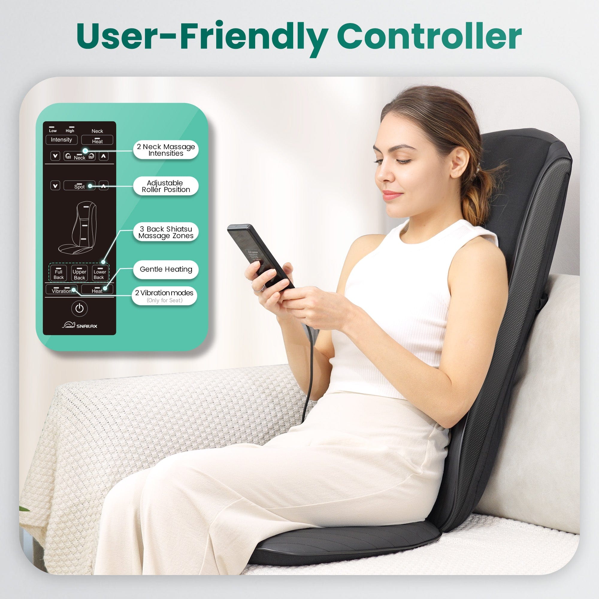 Snailax Back Massager Snailax Upgraded Deep Kneading Shiatsu Back Massager with Heat with Adjustable Intensity - 220