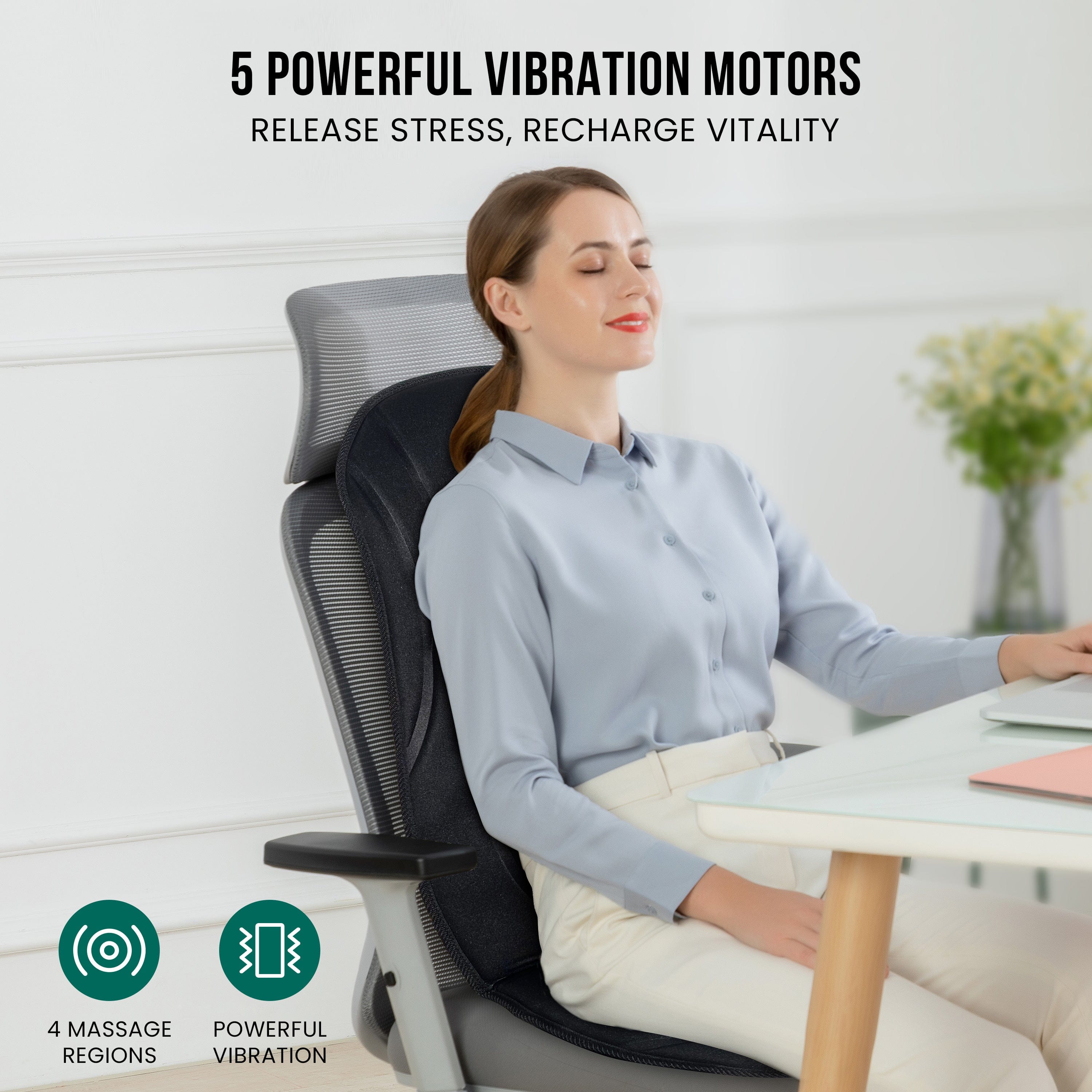 Snailax Back Massager Snailax Vibration Back Massager with Heat, Seat Massager with 8 Vibrating Motors & 5 Modes - 222