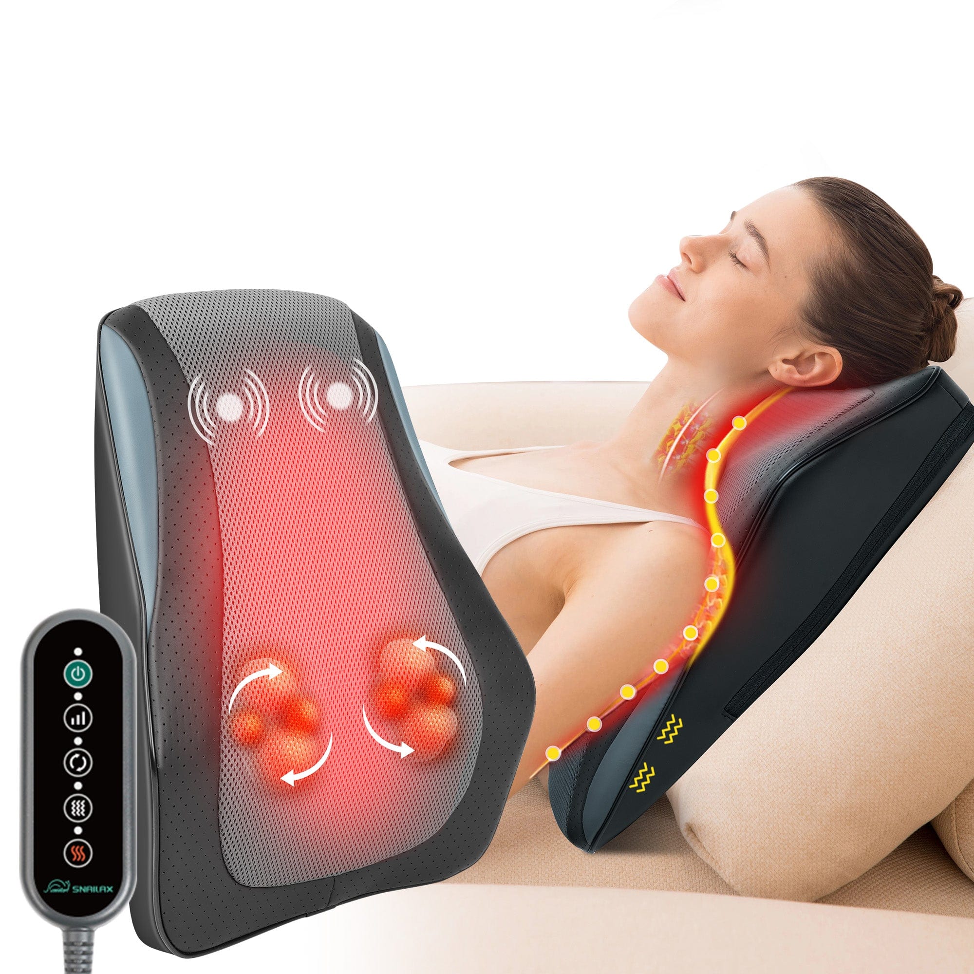 Snailax Lumbar Support & Massager Gray Snailax Back Massager for Back Pain Deep Tissue, Shiatsu Lower Back Neck Massager with Heat, Kneading Massage Pillow for Back Neck Shoulder - 128