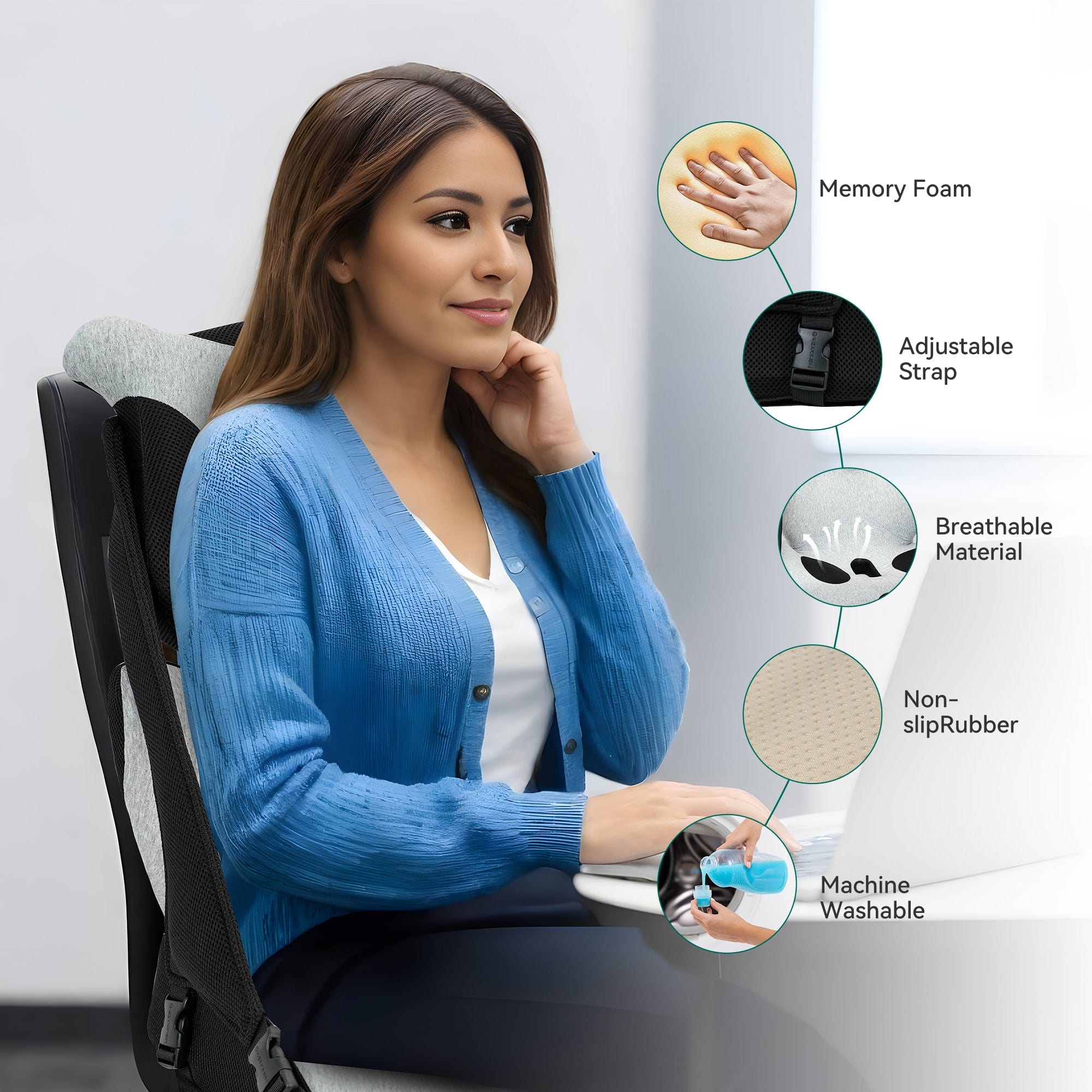 Snailax Lumbar Support & Massager Snailax Memory Foam Office Chair Cushion with Lumbar Support Pillow to Improve Posture, Sciatica, Hip & Back Coccyx Tailbone Pain Relief - 230