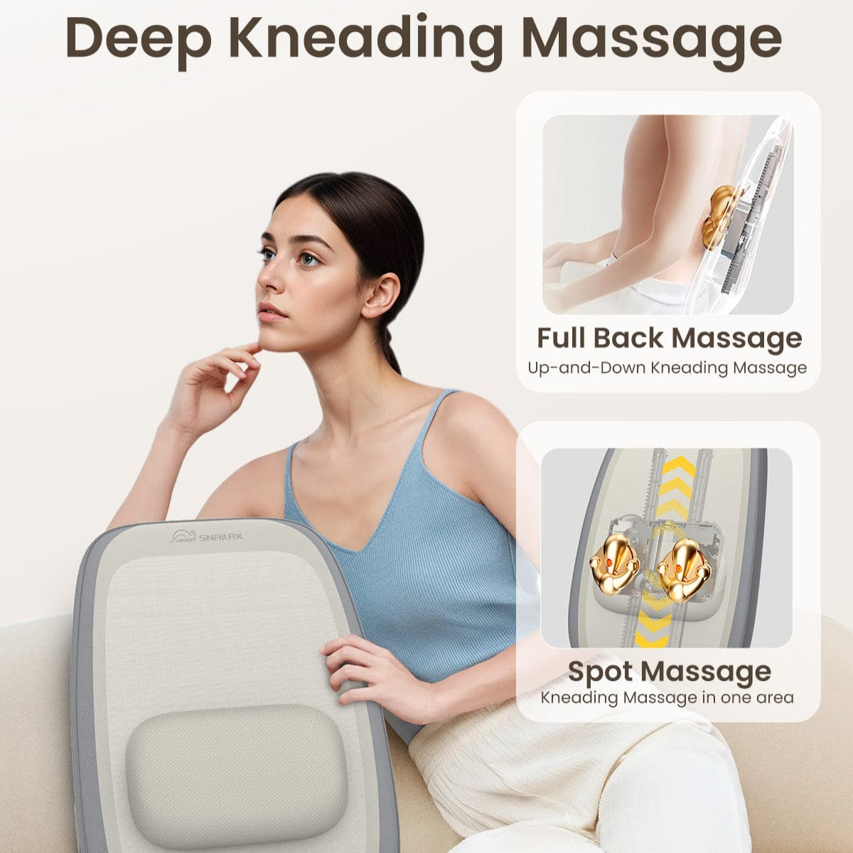 Snailax Lumbar Support & Massager Snailax Shiatsu Neck and Back Massager with Heat, Back Massager for Back Pain Deep Tissue, Massager for Neck and Back, Kneading Back Massage Pillow, Gifts SL-146