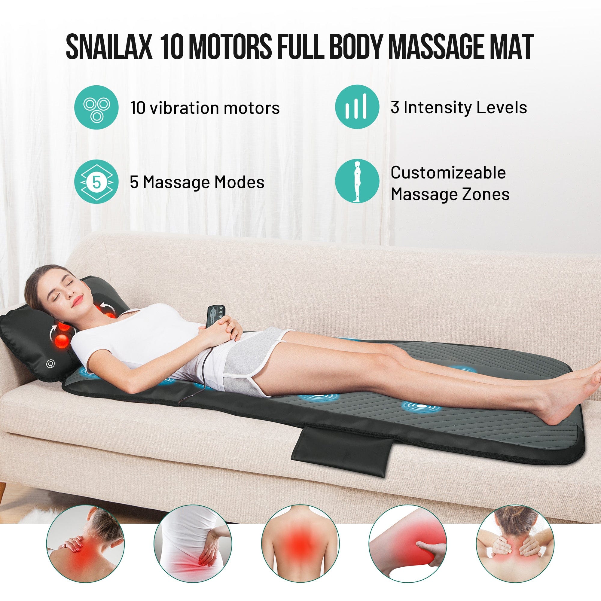 Snailax Full Body Heating Massage Mat & Movable Shiatsu Neck