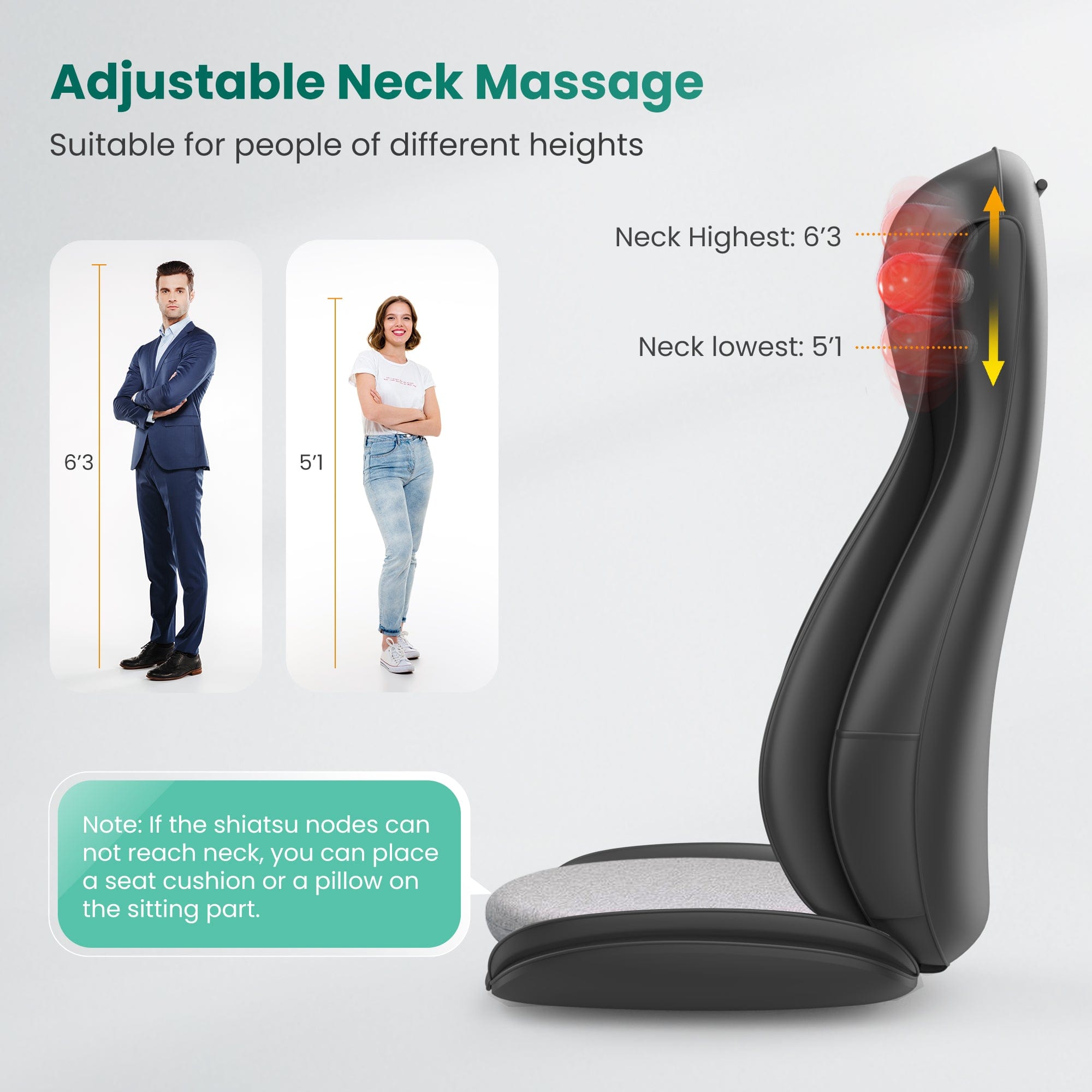 Snailax Snailax Full Body Shiatsu Neck Back Chair Pad with Compression & Heat - 229