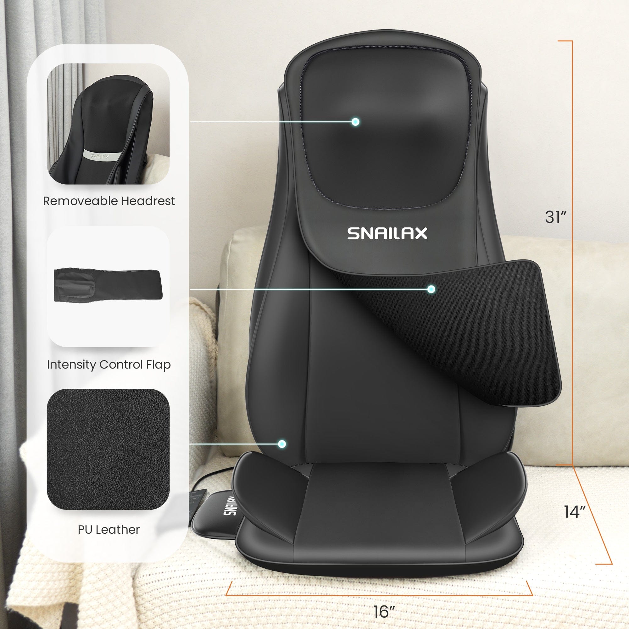 Snailax Snailax Full Body Shiatsu Neck Back Chair Pad with Compression & Heat - 229
