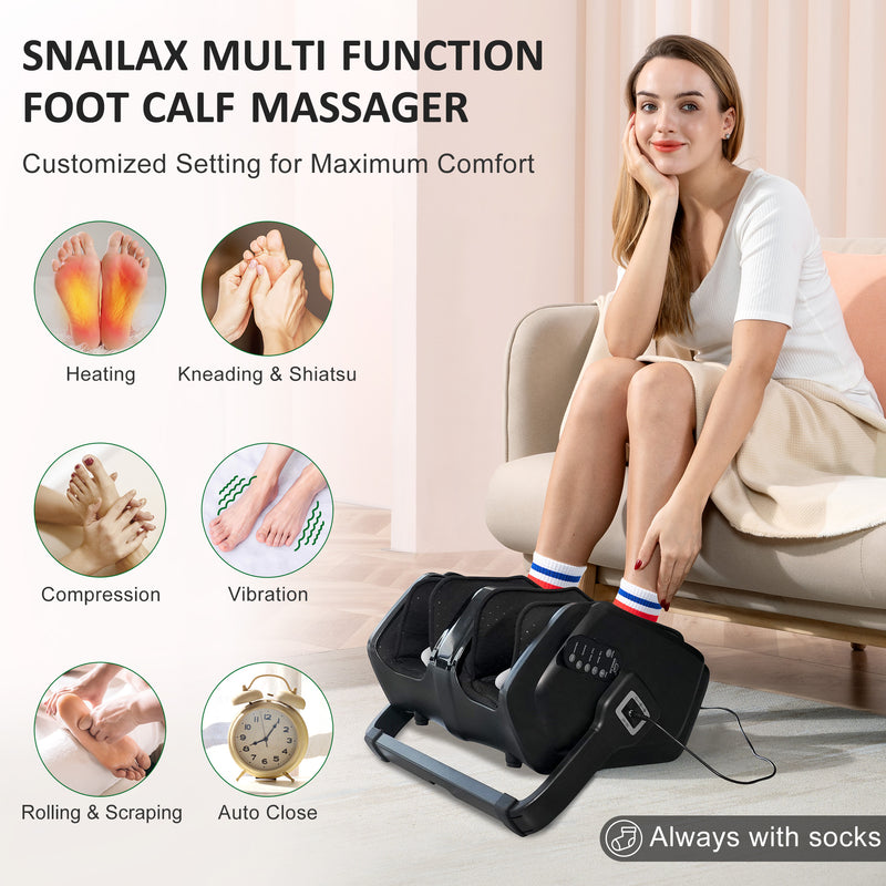 Snailax Foot Calf Massager Machine with Heat, Compression Leg Massager for Pain Relief--5K657