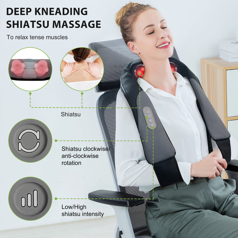 Neck and Shoulder Massager, Cordless Shiatsu with Heat-632NC exclusive at Snailax