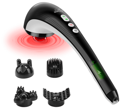 Cordless Handheld Back Massager - Rechargeable Percussion Massage with Heat