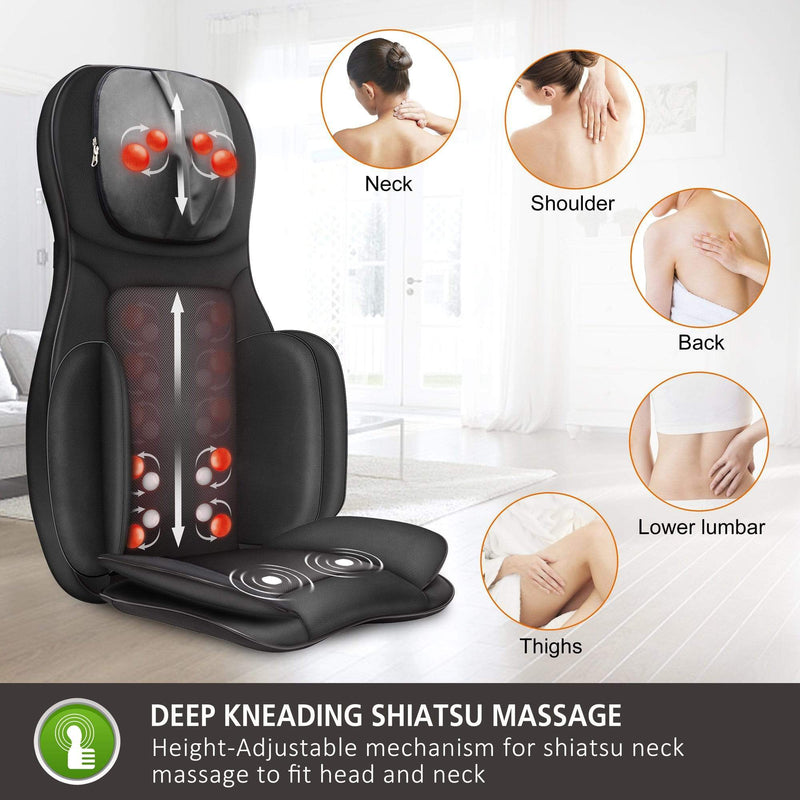 SNAILAX Neck & Back Massager Shiatsu Full Body Massage Chair with Heat & Kneading Air Compress